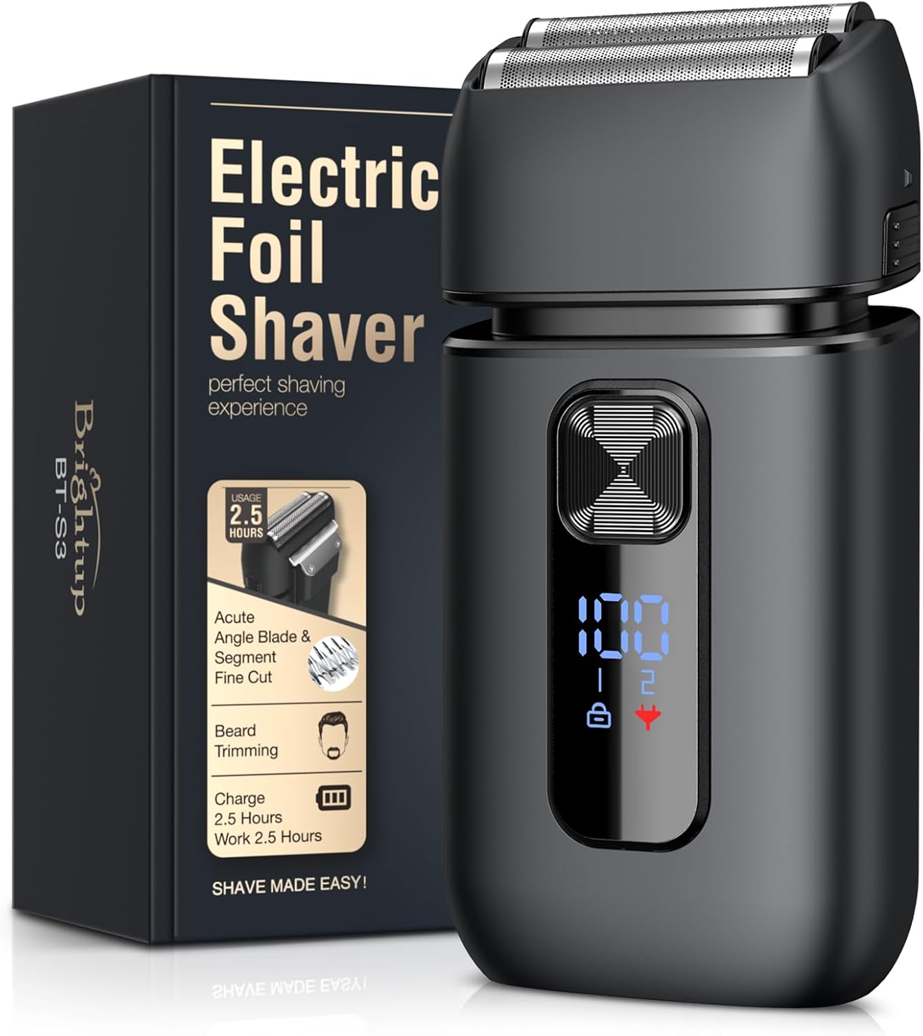 Detalle de Brightup Electric Foil Shaver for Men with Pop-Up Trimmer, Wet/Dry Design, Travel Lock, and LED Display