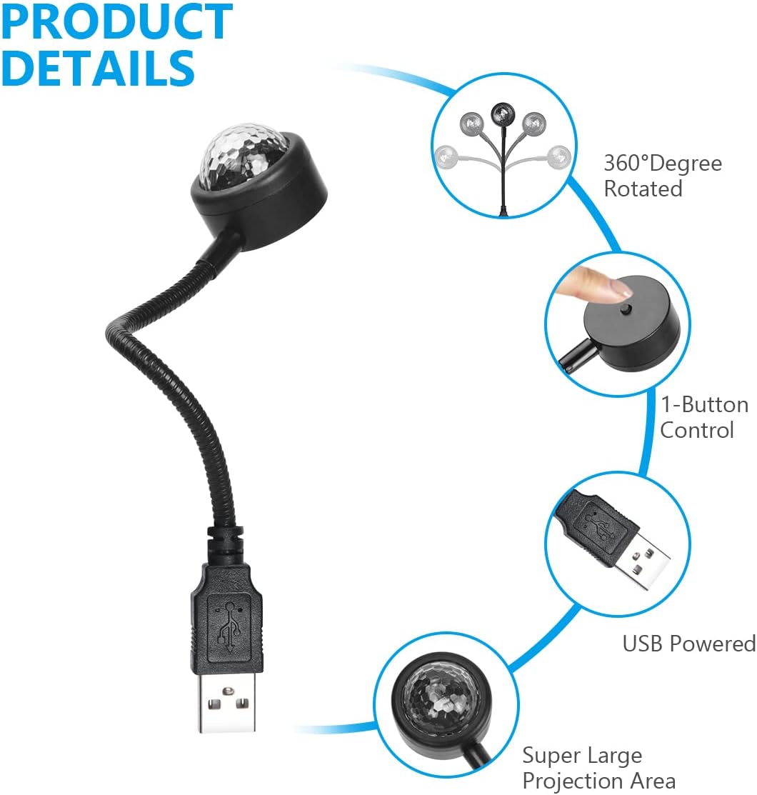 Thumbnail 2 de URAQT USB-lampa för bilinteriören med fyra färger och röststyrning