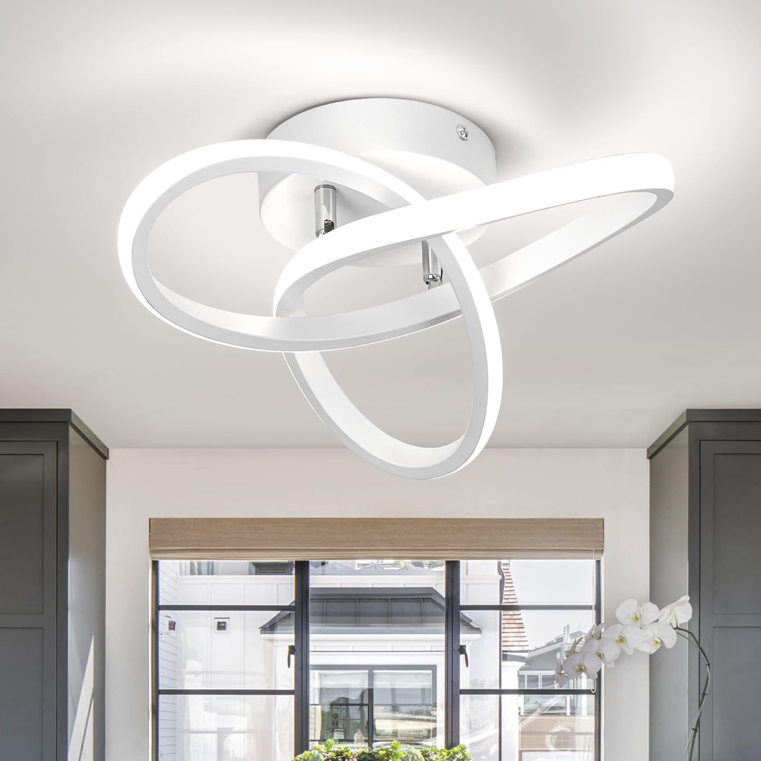 Detalle de EIDISUNY Ceiling Light LED Lamp 2 Rings – Nordic White, 22W, 6000K (Not Dimmable)