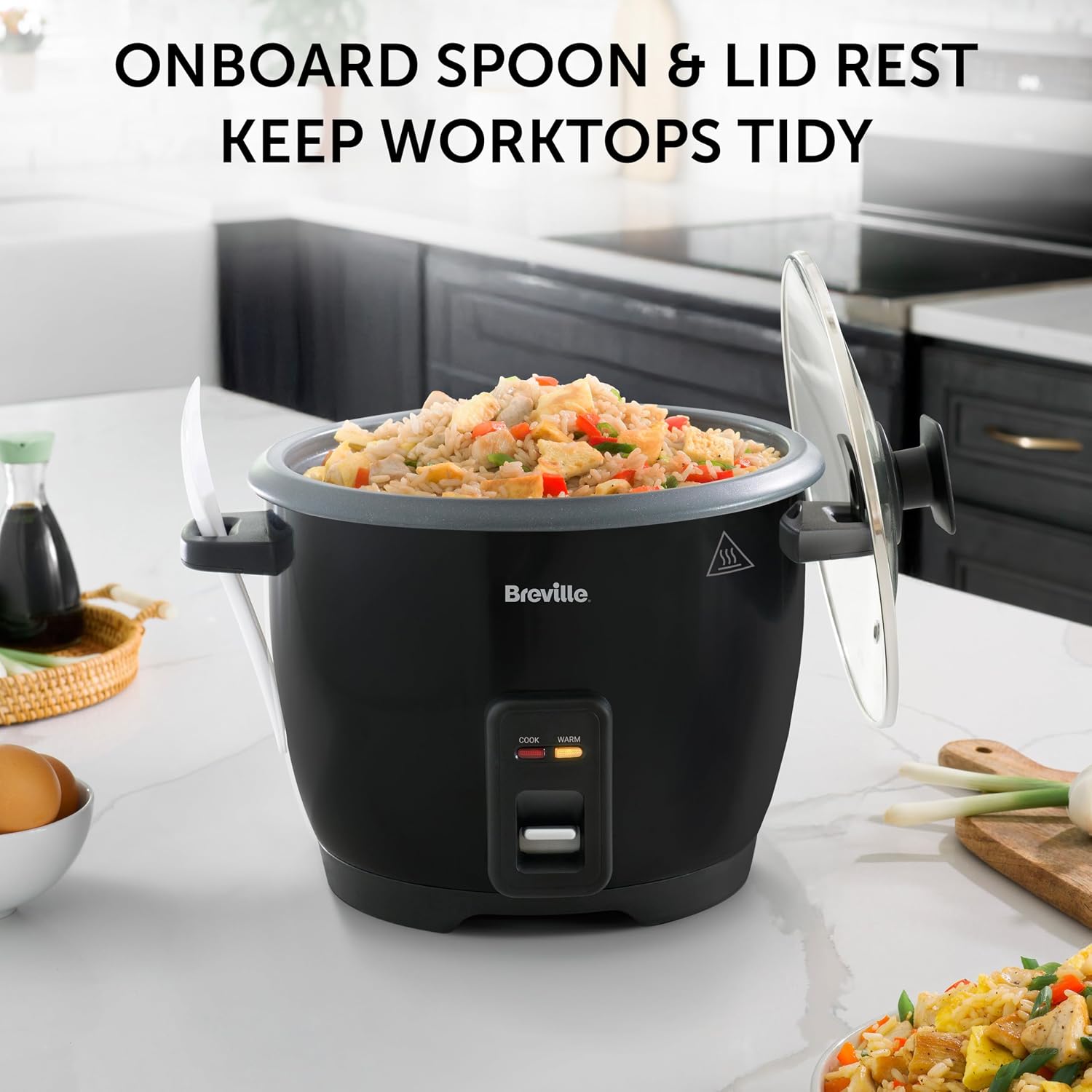 Detalle de Breville 1.8L Electric Rice Cooker (10 Cup) – Keep Warm, Non-Stick Bowl, Black