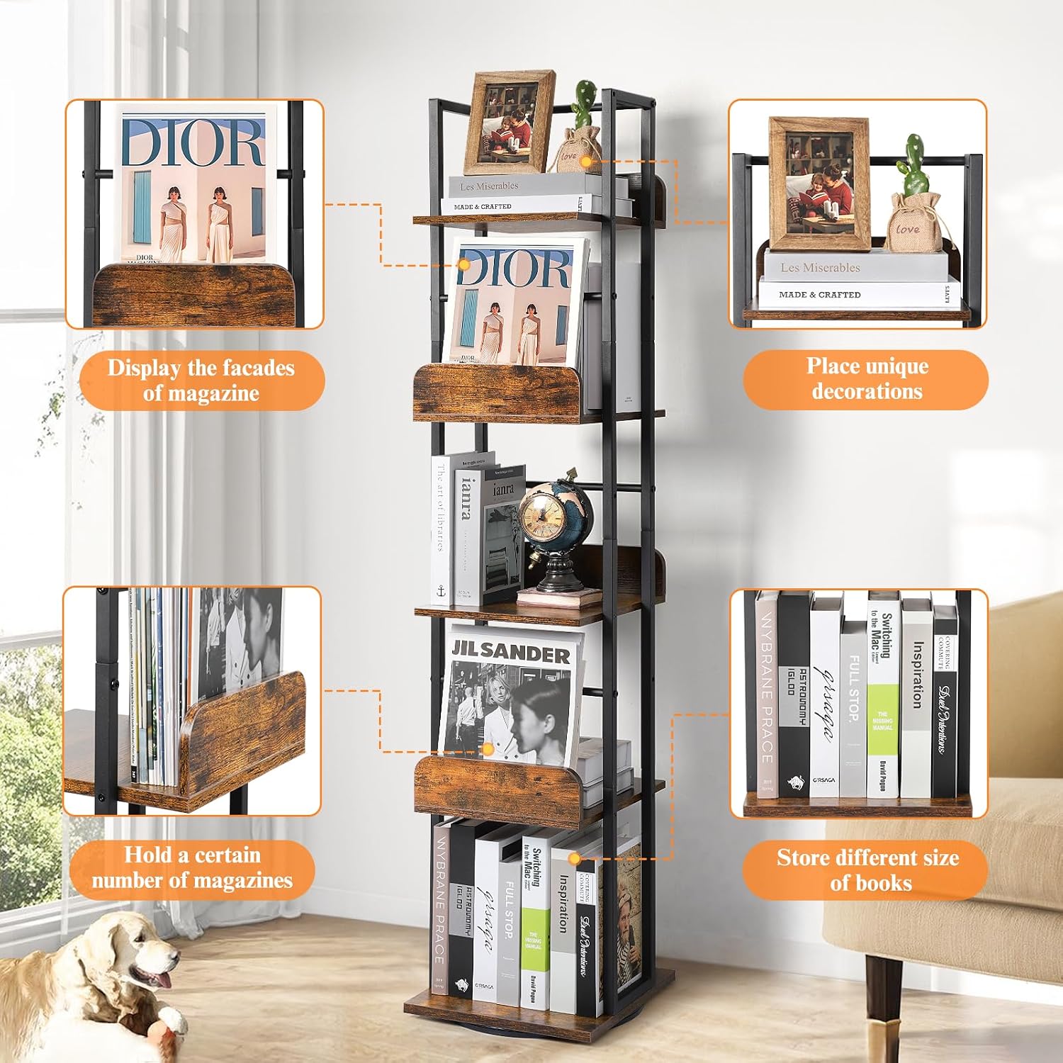 Thumbnail 4 de Bikoney 5-Tier Rotating Corner Bookshelf