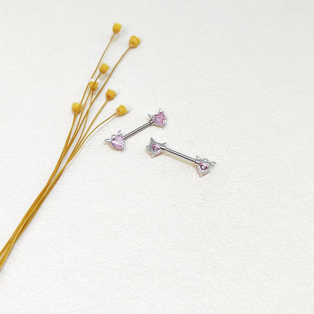 Thumbnail 1 de Besyvvin Nipple Bars 14mm stainless steel 14G nipple rings (heart, butterfly) CZ