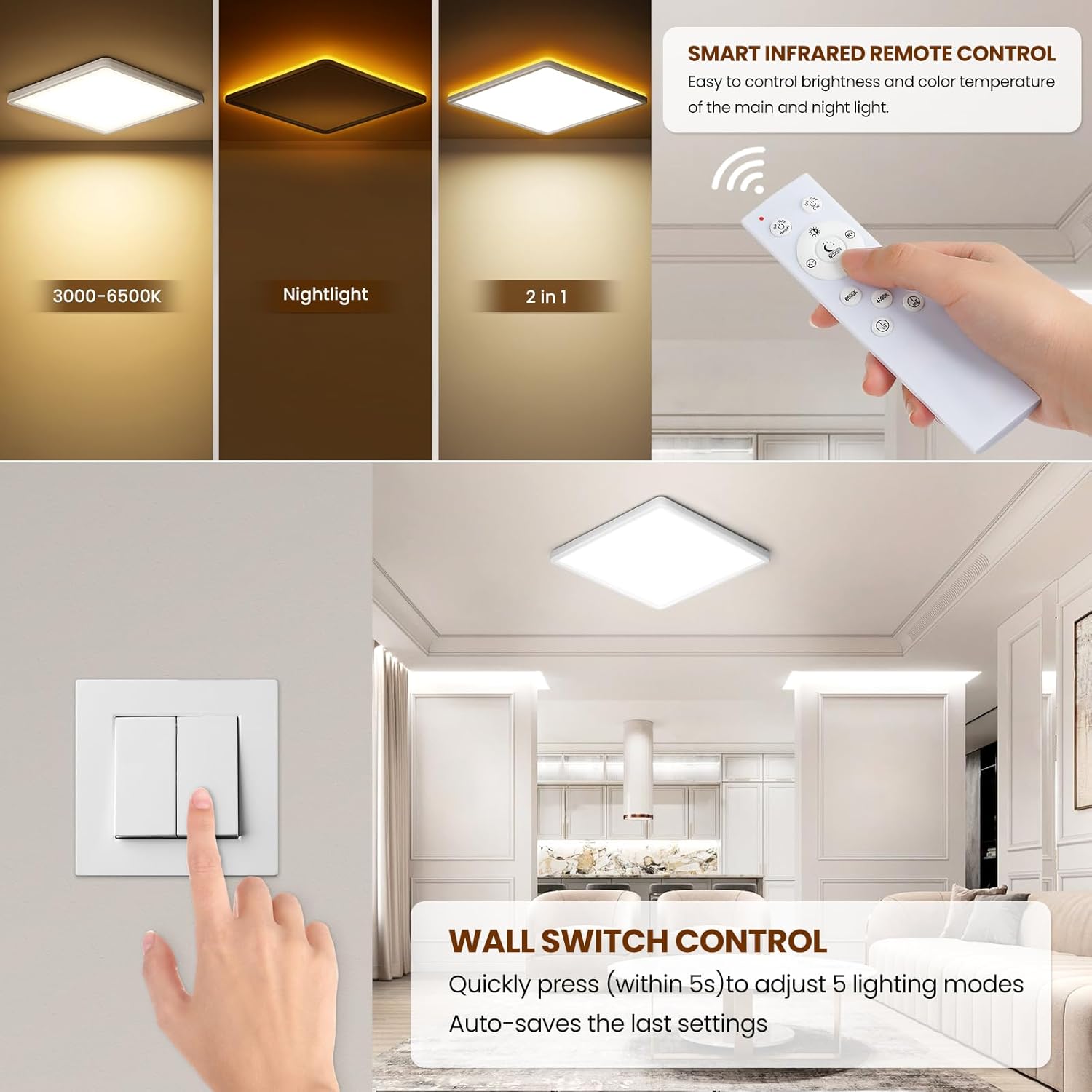 Thumbnail 3 de Tyreses LED Deckenleuchte Flach 24W – dimmbar, Fernbedienung, 3000K–6500K, Ø30cm