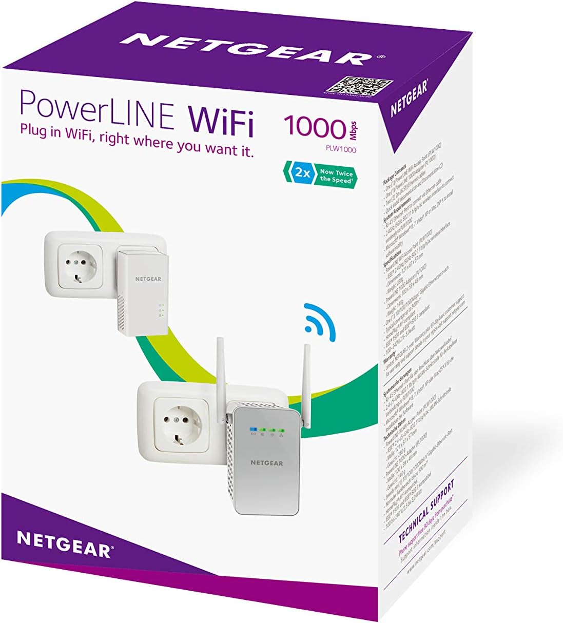 Detalle 2 de Netgear PLW1000-100PES Adattatori Powerline AV1000 + Wireless AC Dual Band, 2 Porte Gigabit (2 pezzi) – Bianco