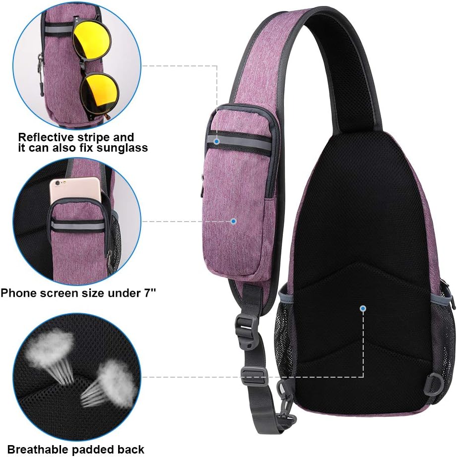 Detalle 2 de WATERFLY Crossbody Sling Backpack: Compact, Flexible Daypack for Travel and Outdoors (Purple)