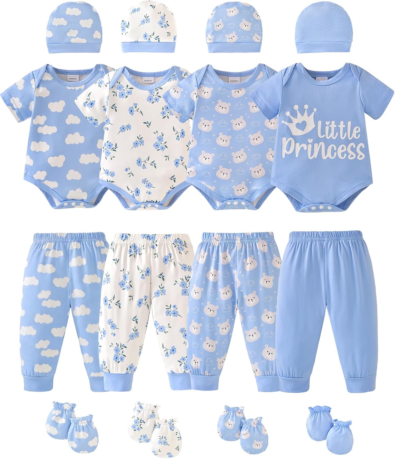 Detalle de YWFSHOP Unisex Baby Layette Set with Rompers, Pants, Hats and Mittens