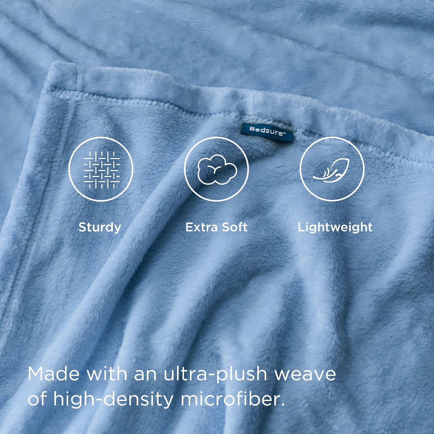 Detalle 2 de Bedsure Queen Flannel Fleece Blanket, Washed Blue, 90 x 90 Inches