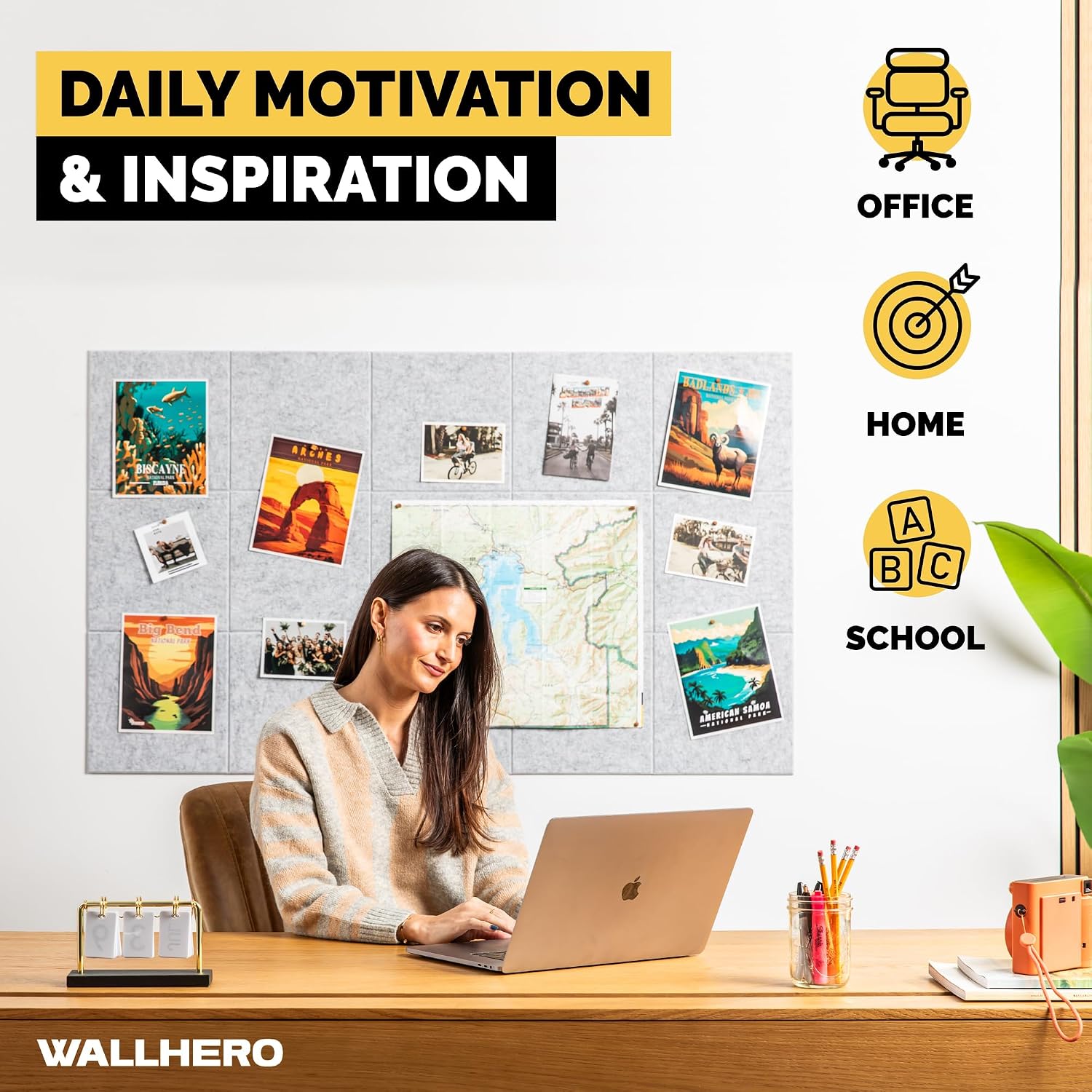 Thumbnail 4 de WallHero 15x_12inch Felt Bulletin Board Tiles, 15-Pack, Gray Marble