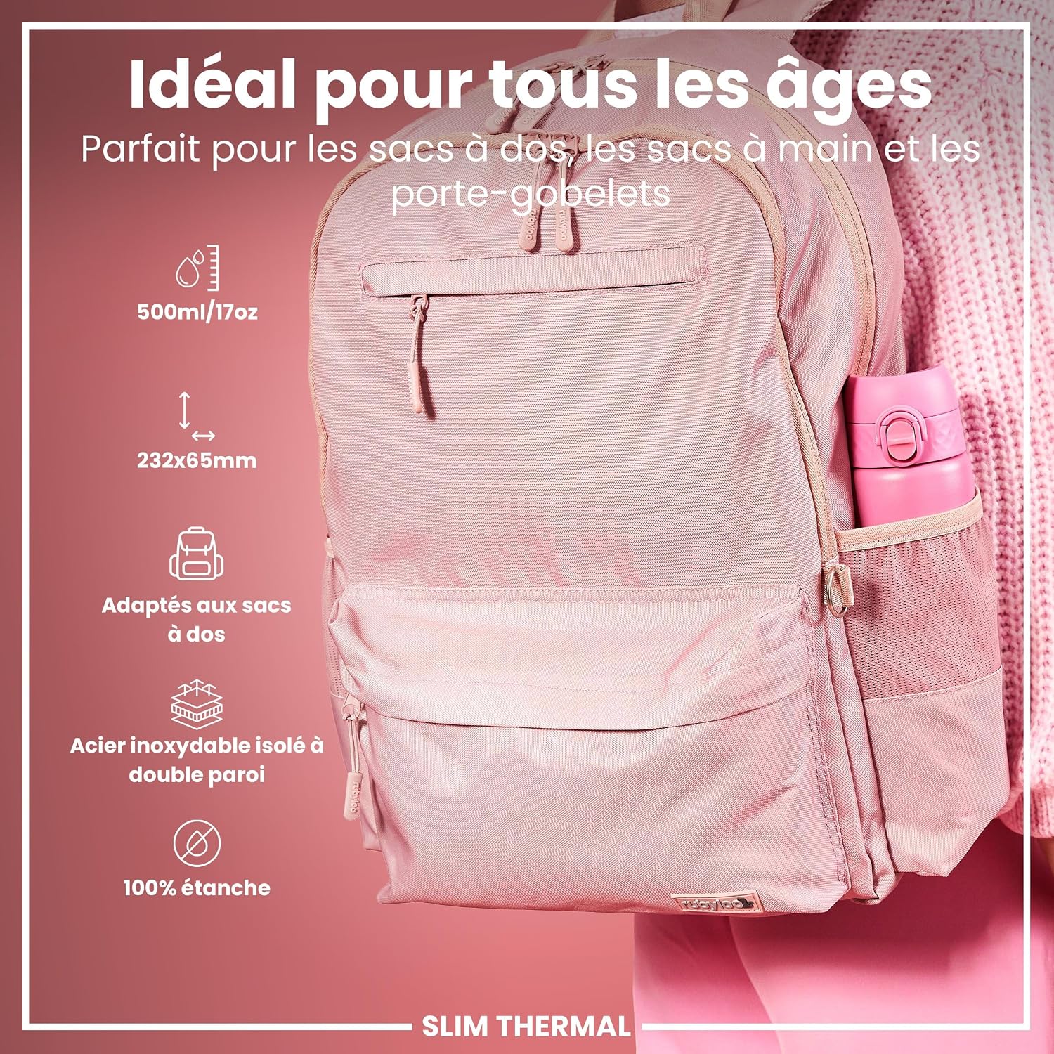 Detalle 2 de ION8 Gourde Isotherme Inox 500 ml – anti-fuite, facile à ouvrir et lave-vaisselle