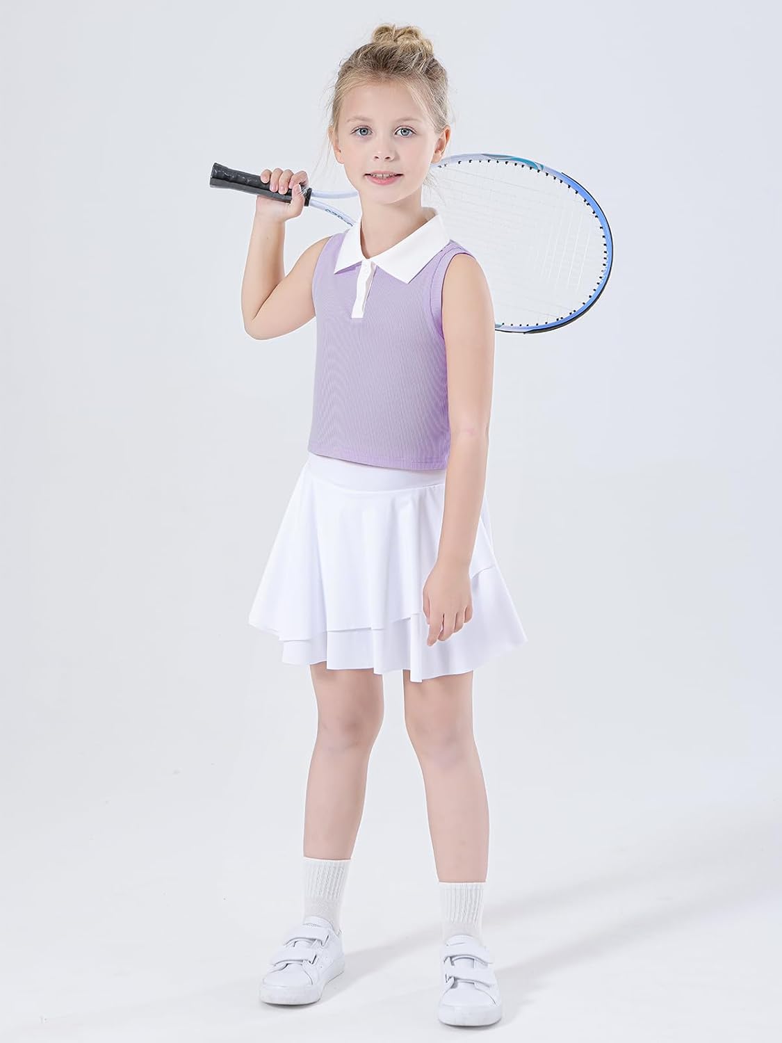 Detalle 2 de Bezioner Girls Polo Sleeveless Tennis T-Shirts: Classic Collared Golf Tank Tops for Gym, Running and Play