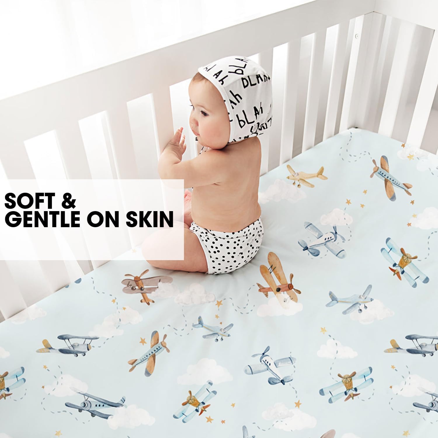 Detalle 2 de Little Grape Land CS2501171 Crib Sheets, 2-Pack, Planes Microfiber, 52 x 28 in