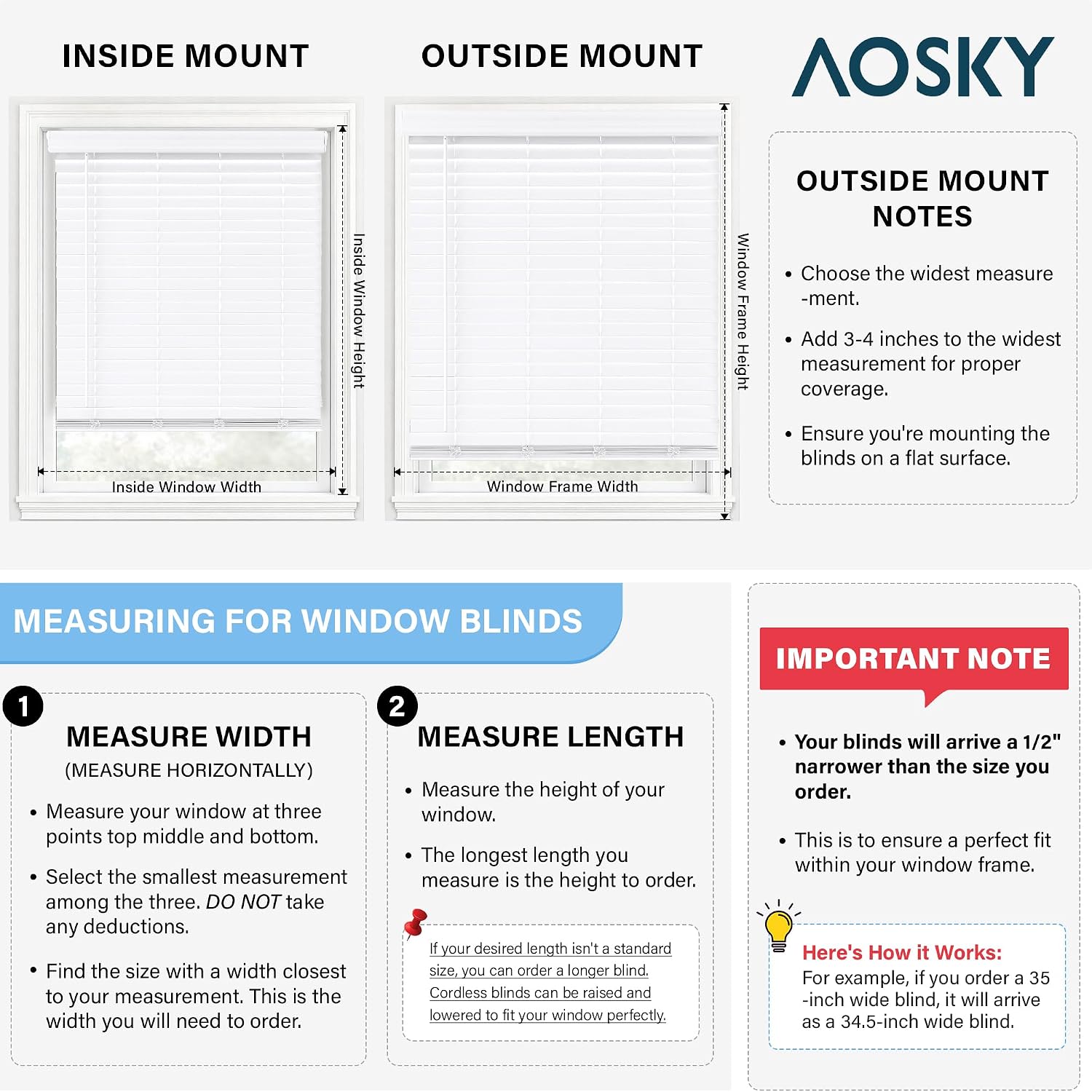 Thumbnail 2 de AOSKY 2 Inch Cordless Faux Wood Blinds — Inside/Outside Mount, 34" W x 60" H