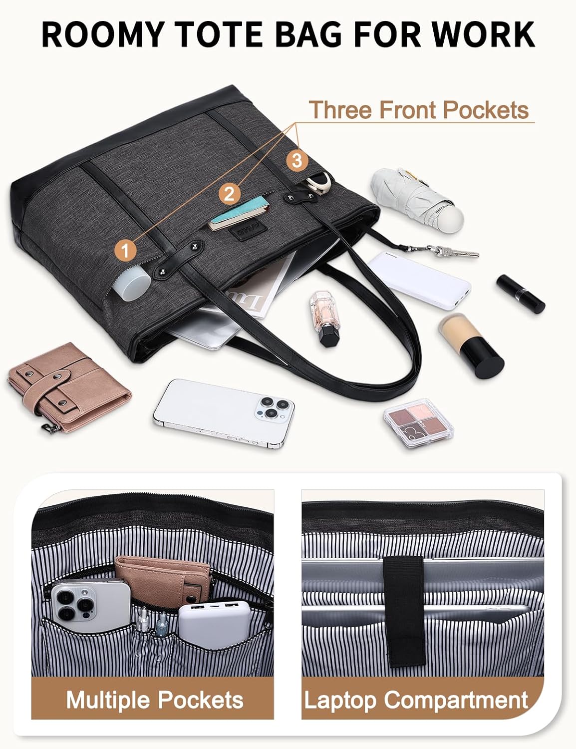 Detalle de RAVUO Women’s Laptop Bag: Water-Resistant 15.6 Inch Laptop Tote with Small Pouch