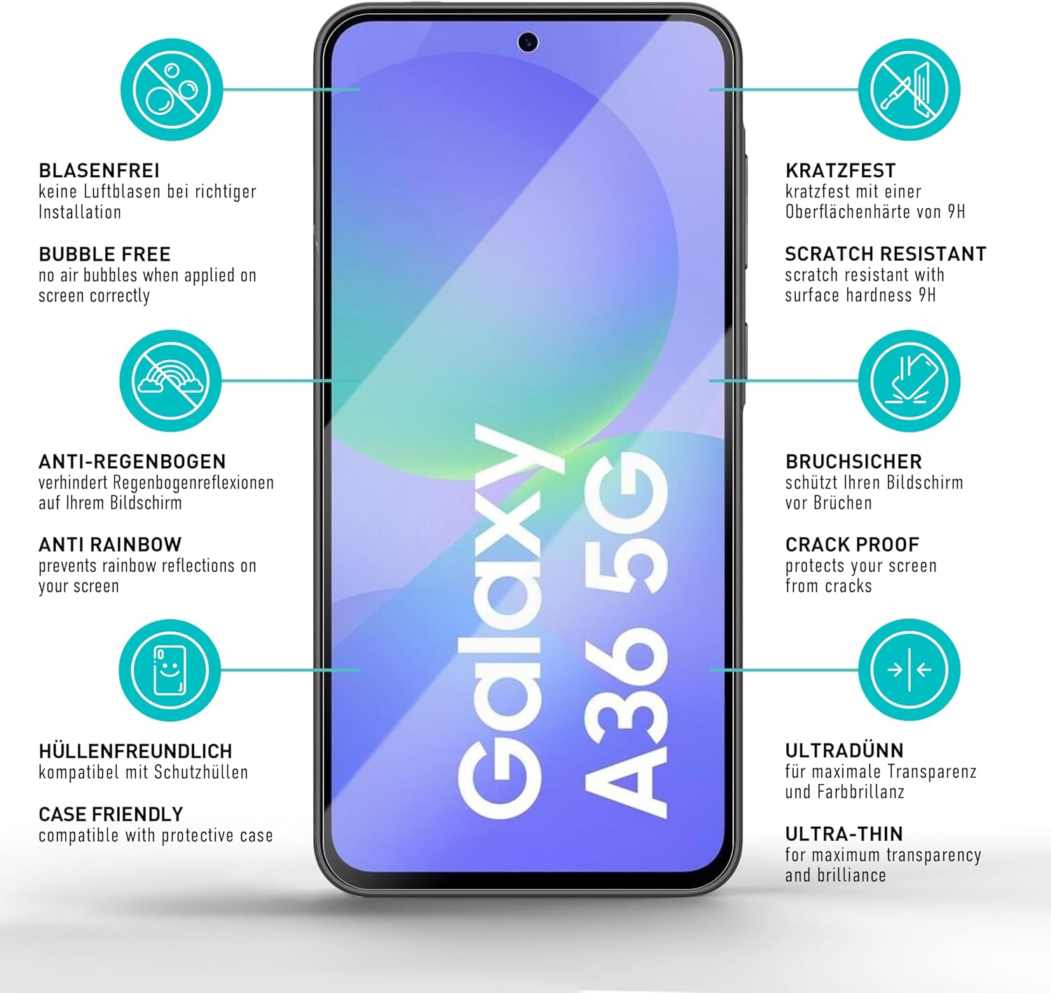 Thumbnail 5 de SmarTect Glass Screen Protector for Samsung Galaxy A36 5G, 3-Pack, 9H
