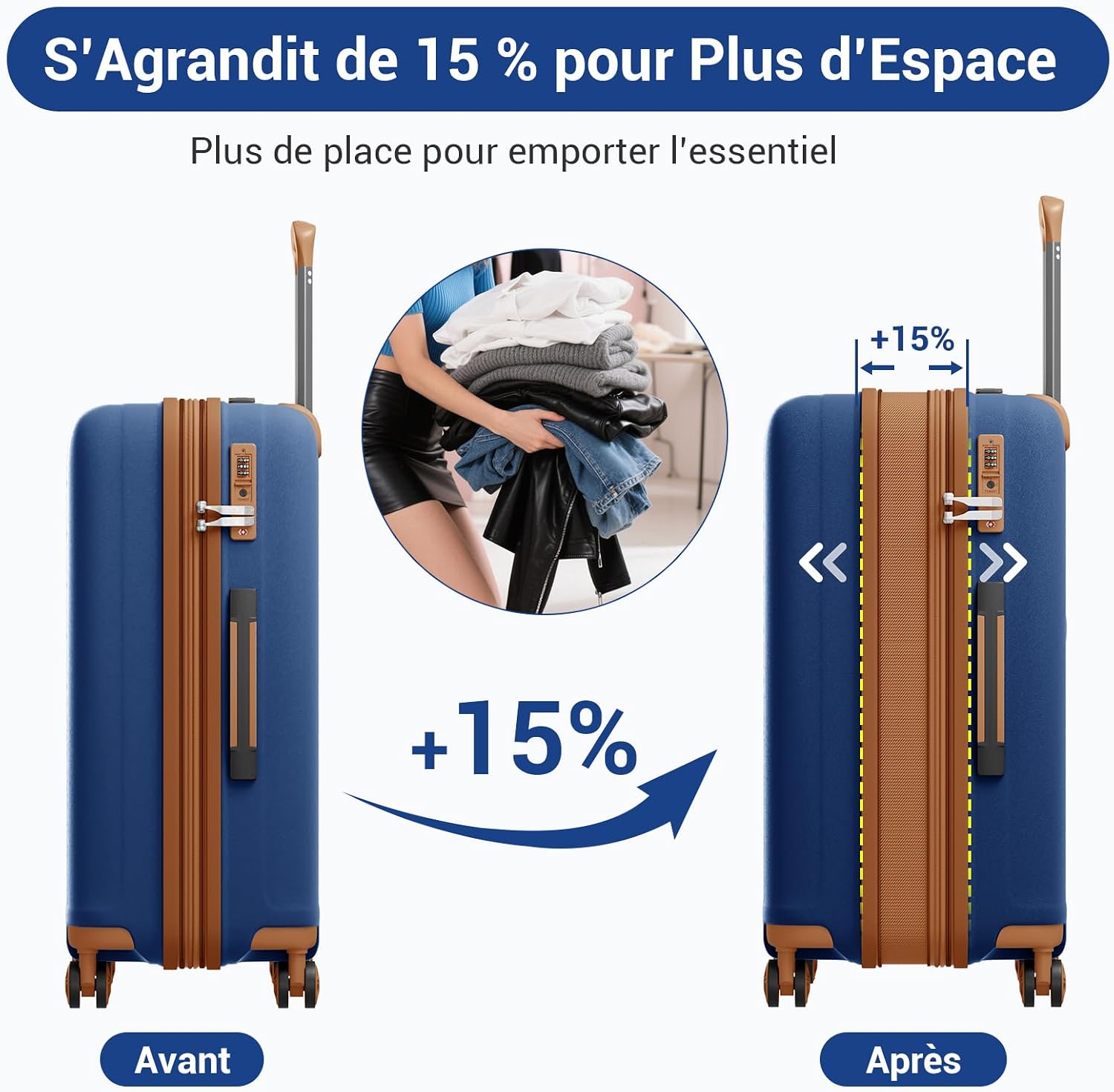 Detalle 2 de Kono Valise Grande Taille Extensible – Valise Soute à Roulettes 4 Spiners en Polypropylène