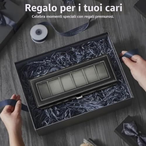 Thumbnail 6 de OFFCUP Porta Orologi 6 Posti Scatola Portaorologi PU con Coperchio in Vetro