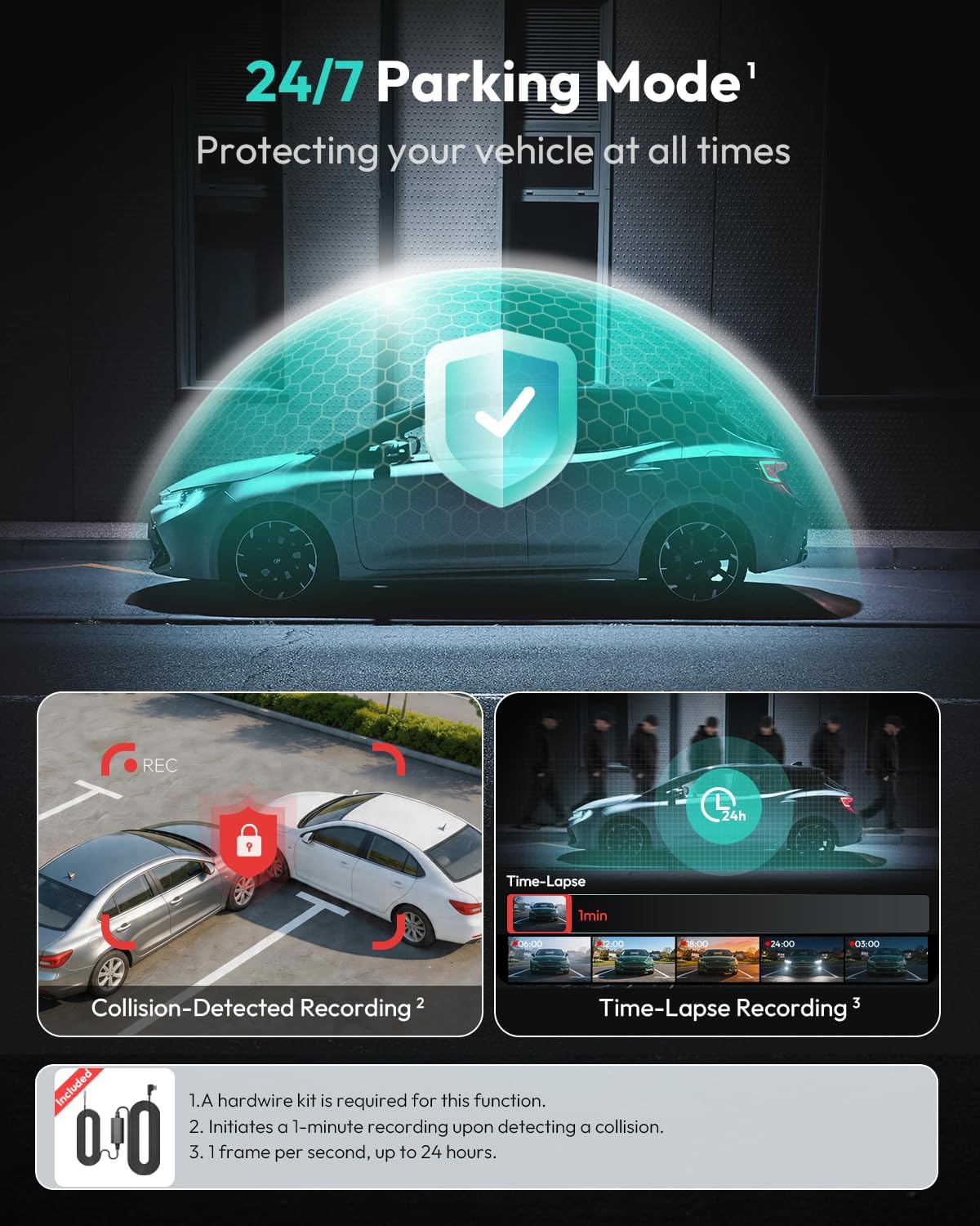 Thumbnail 1 de BOTSLAB G300H Plus Set 4K Dual Dash Cam, STARVIS 2, GPS, 64GB Card