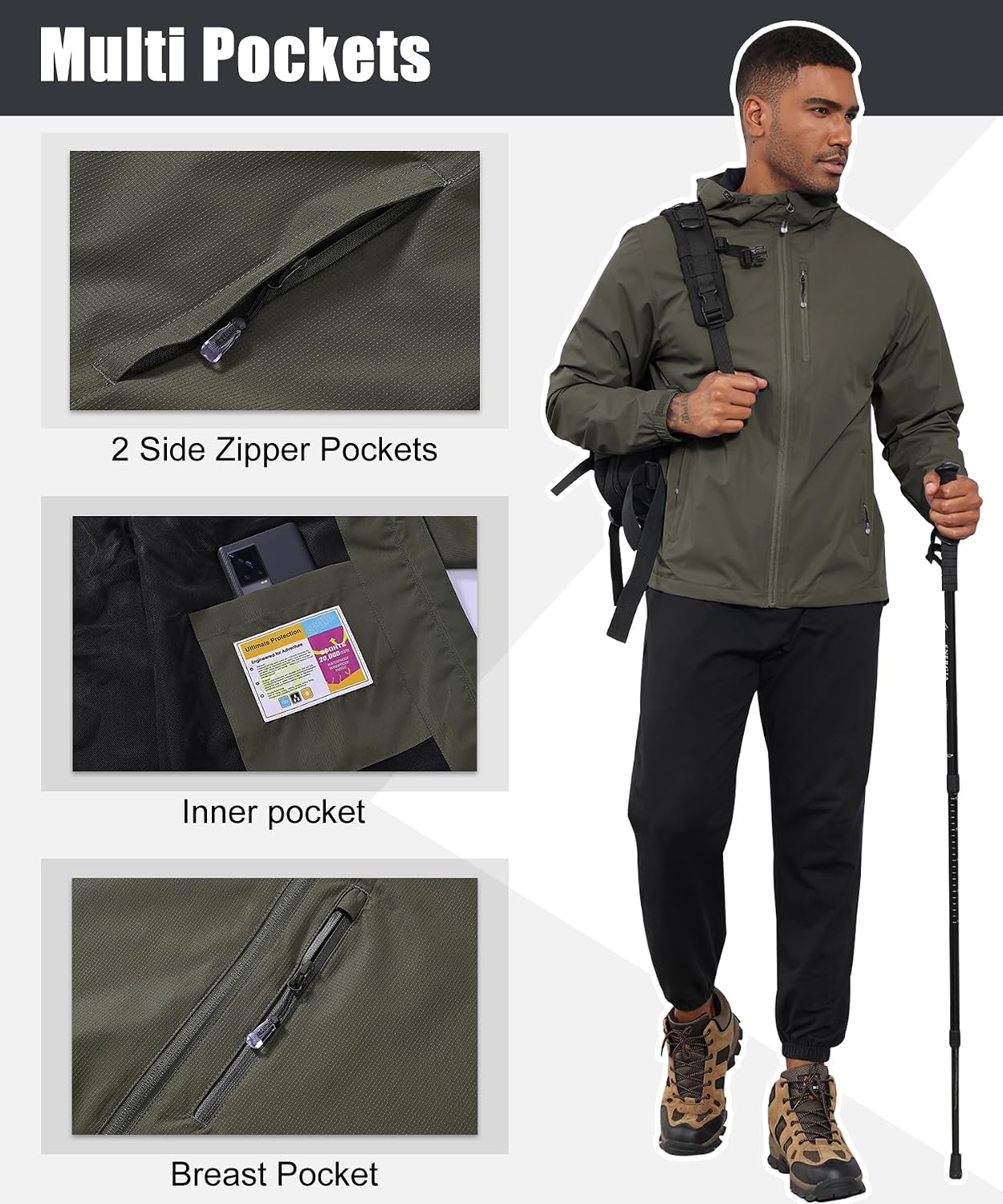 Detalle 2 de Huayuzh Waterproof Rain Jacket for Men