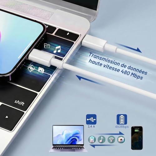 Detalle 1 de TYW câble USB-C vers USB-C 60 W, lot de 4 longueurs 1 m et 2 m