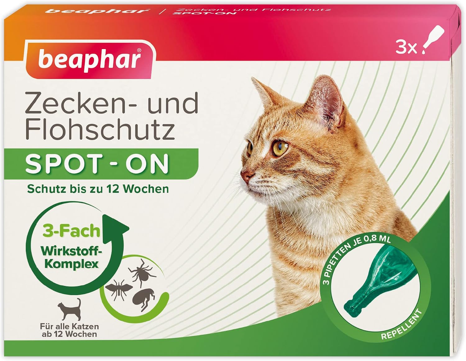Beaphar Zecken- und Flohschutz Spot-On 3x0,8ml, Katze – sofortiger 3fach-Schutz