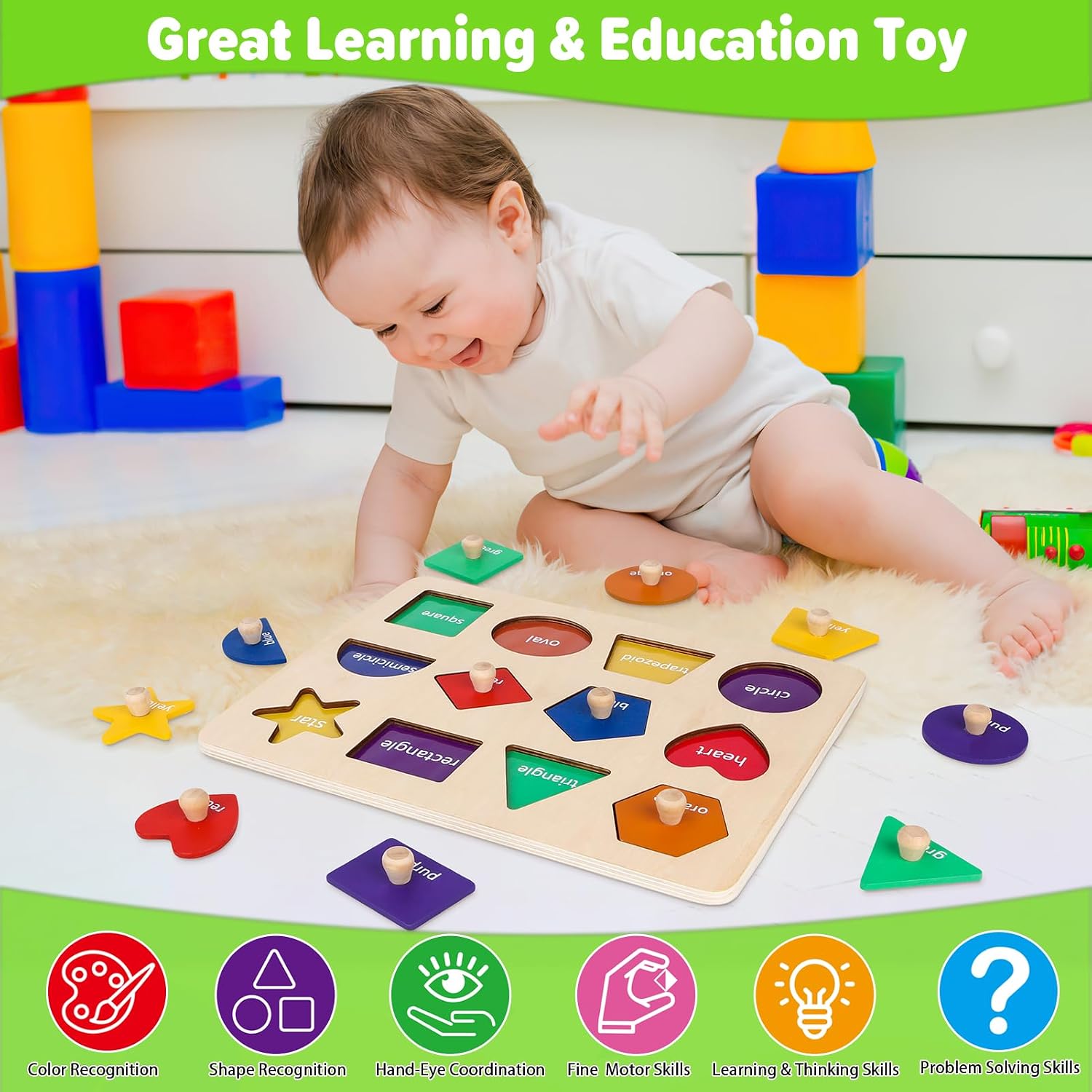 Thumbnail 5 de Jumlys Montessori Wooden Shape Puzzle 12-piece
