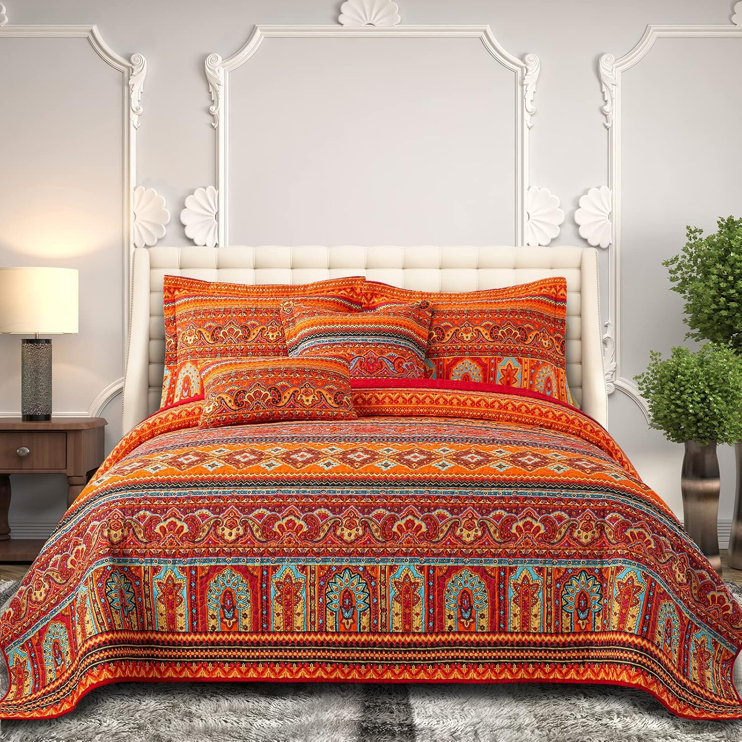 Detalle de BEDIFANY Cotton Quilts Queen Size Set (3-Piece) — Lightweight Boho Stripe Quilt with 2 Pillow Shams
