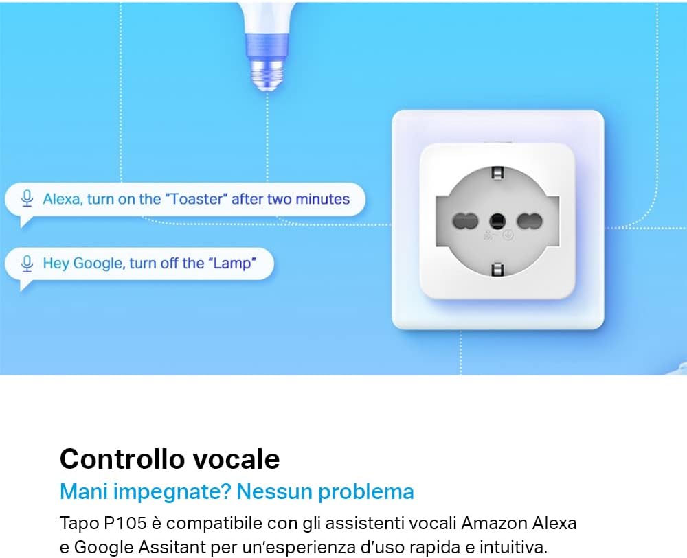 Detalle 2 de Tapo P105: Presa Smart Italiana con Wi‑Fi e Controllo Vocale
