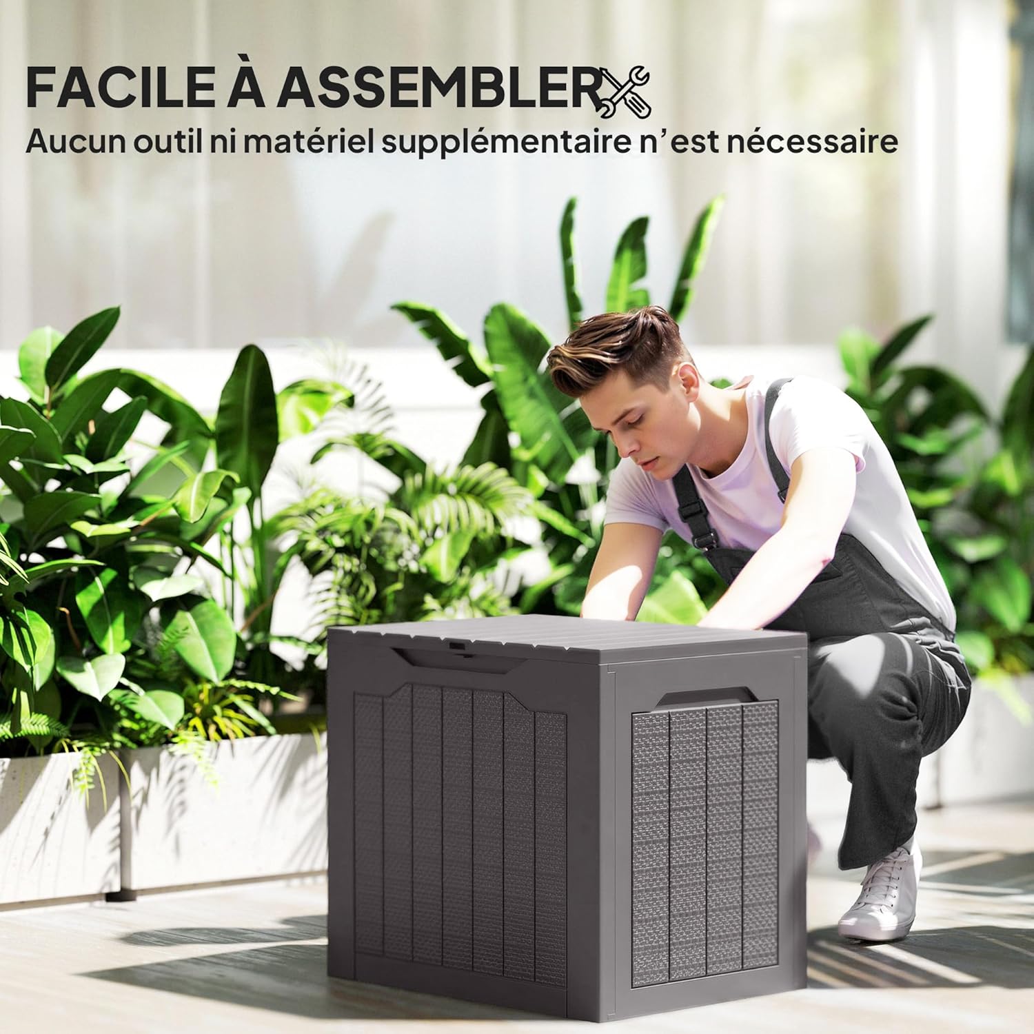 Detalle de Coffre de rangement extérieur Outsunny 93L — coffre étanche avec poignées encastrées