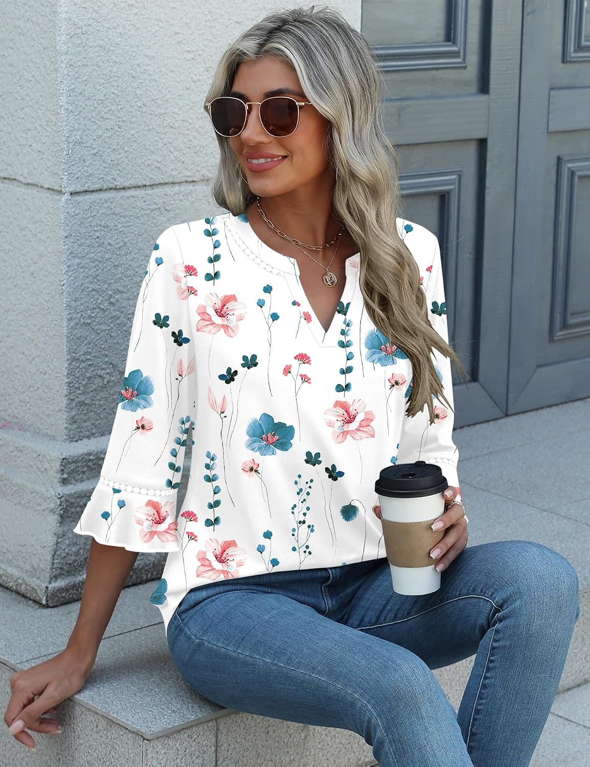 Detalle de Kistore V Neck Tunic Top, 3/4 sleeves