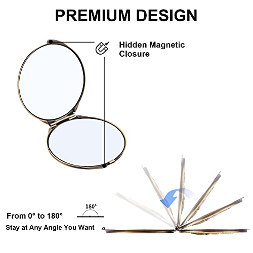 Detalle de ANZHUO Portable Metal Folding Mirror, MINI (Bronze) – Compact Travel Make-up Mirror