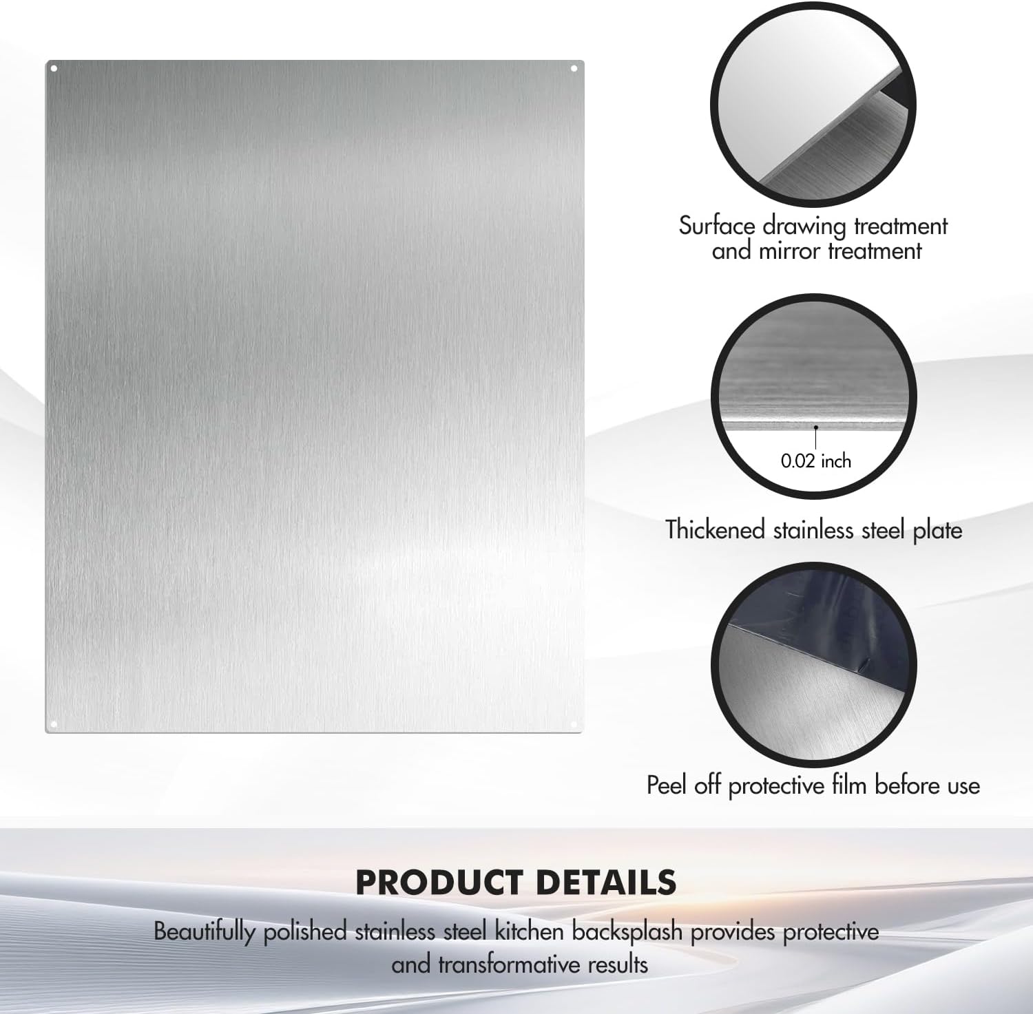 Detalle 2 de micmi 24" x 30" Stainless Steel Stove Backsplash, Reversible Brushed or Polished