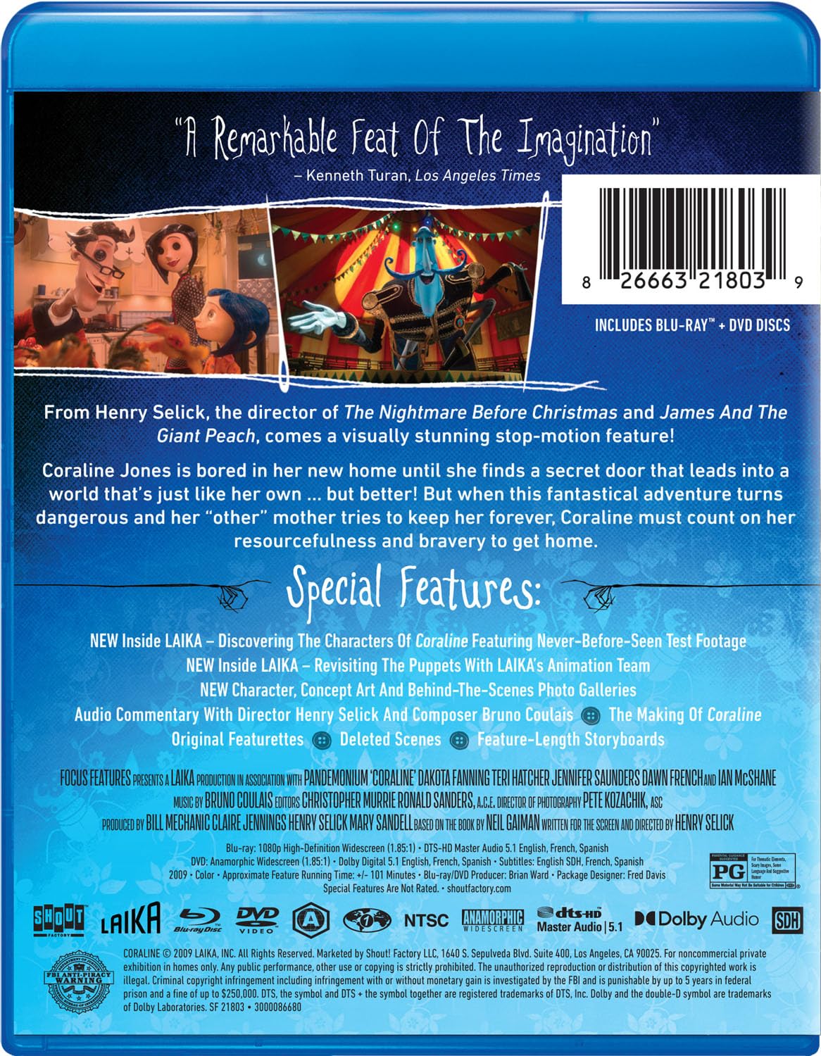 Detalle 1 de Coraline 826663218039: LAIKA Studios Edition Blu-ray + DVD