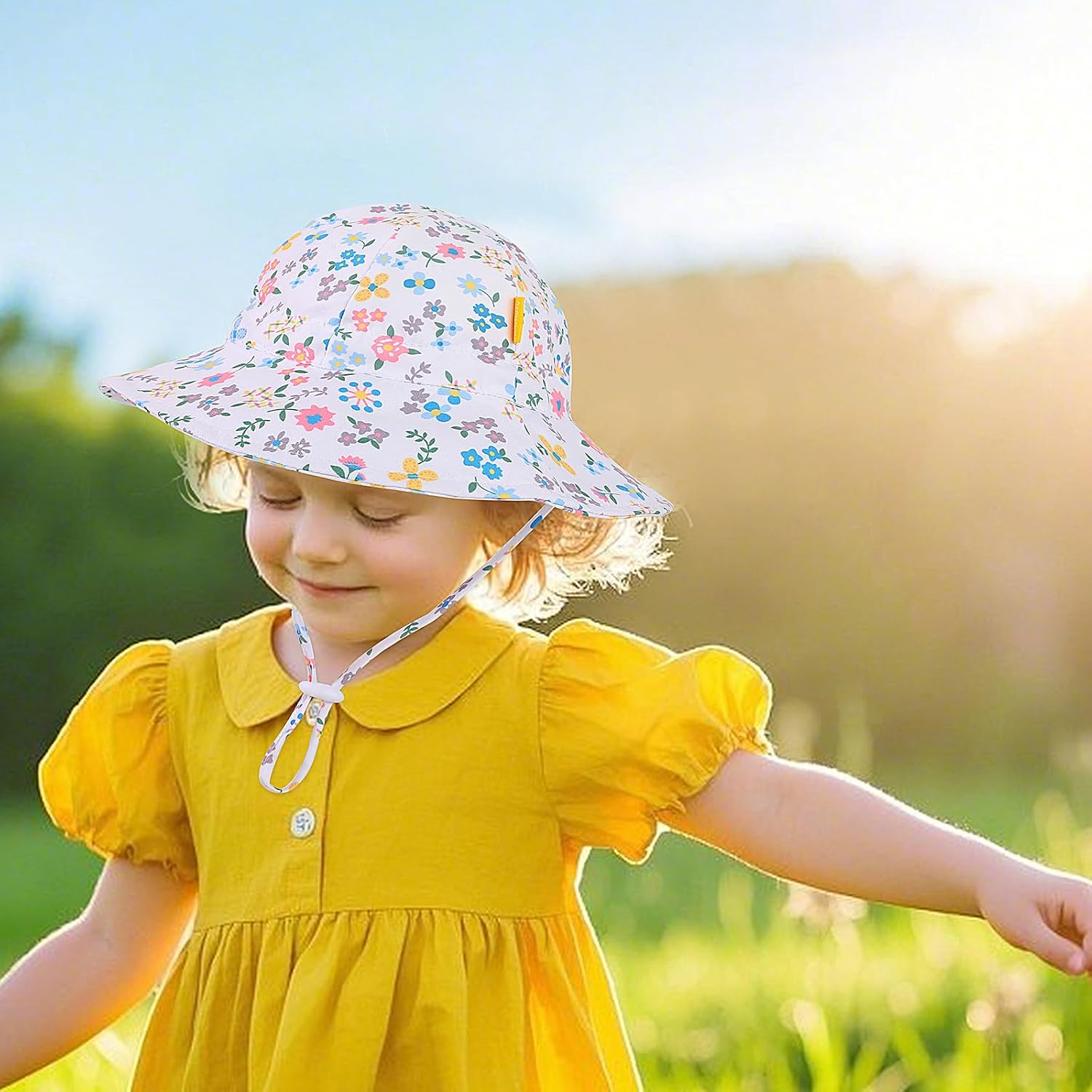 Detalle de Huuflyty Baby Girl Sun Hat, Adjustable Wide-Brim Bucket Hat, 50+ UPF