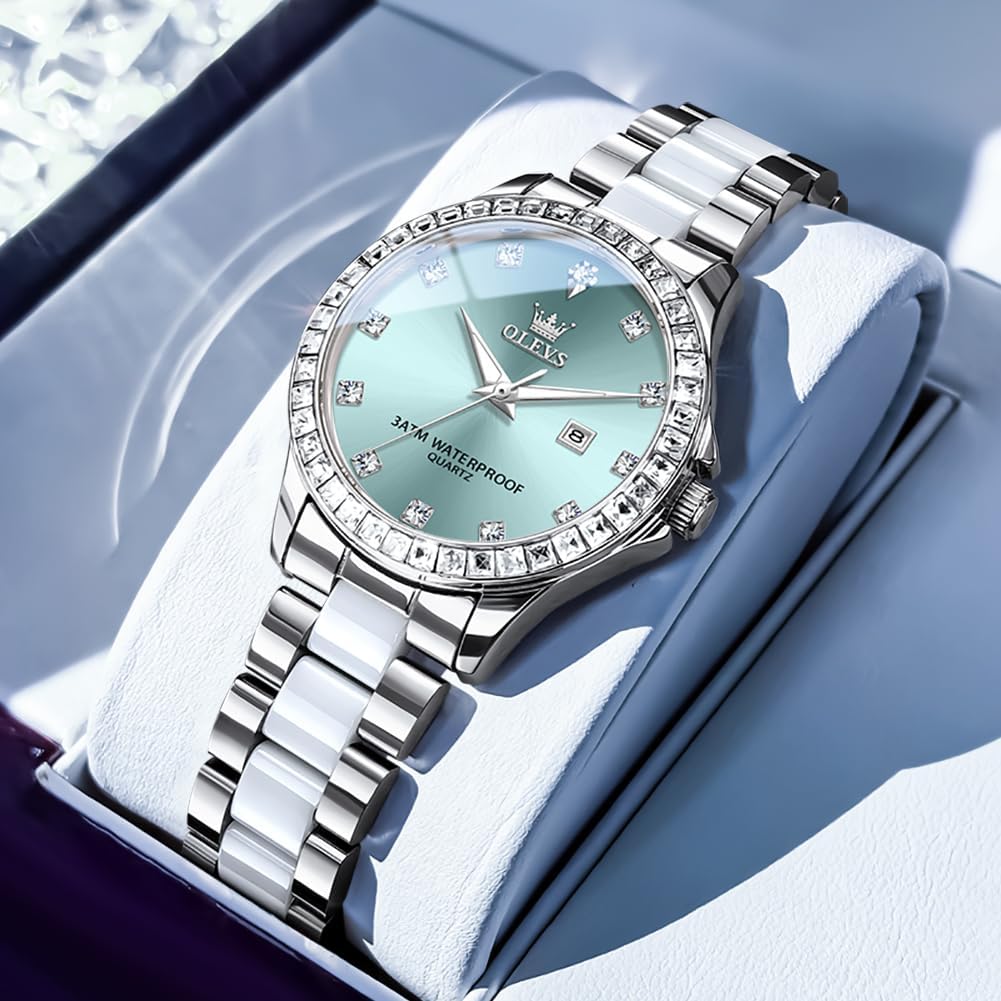 Thumbnail 4 de OLEVS Damen-Diamantuhr: Roségold, Keramikglas, Diamant-Lünette – elegante Quartz-Damenuhr