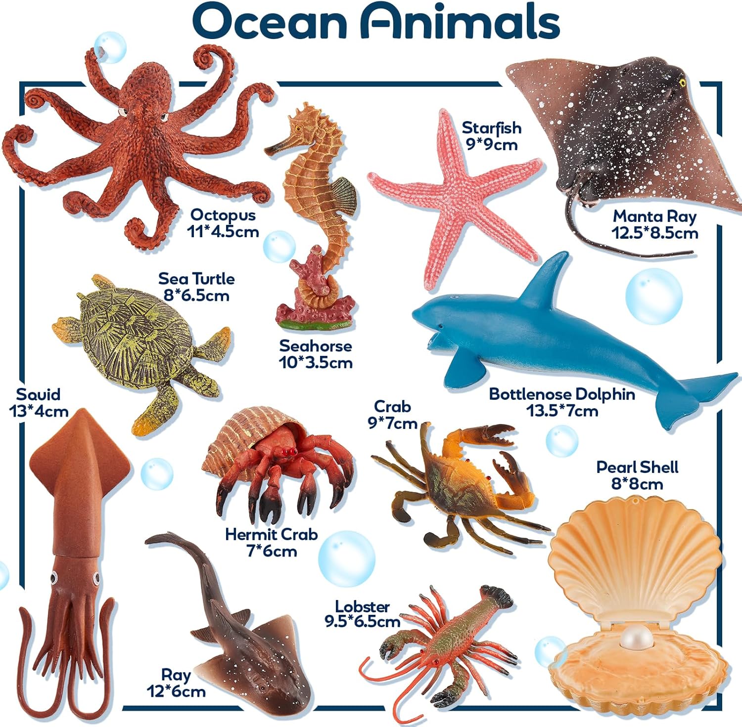 Thumbnail 4 de HYAKIDS 12-Piece Sea Animal Figures Set (Large Ocean Creatures Bath Toys & Cake Toppers)