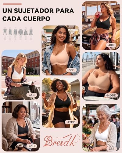 Detalle de Sujetador Sin Aros Mujer Sin Costuras Bresdk – Borde Ondulado, Escote V y Tallas S–3XL