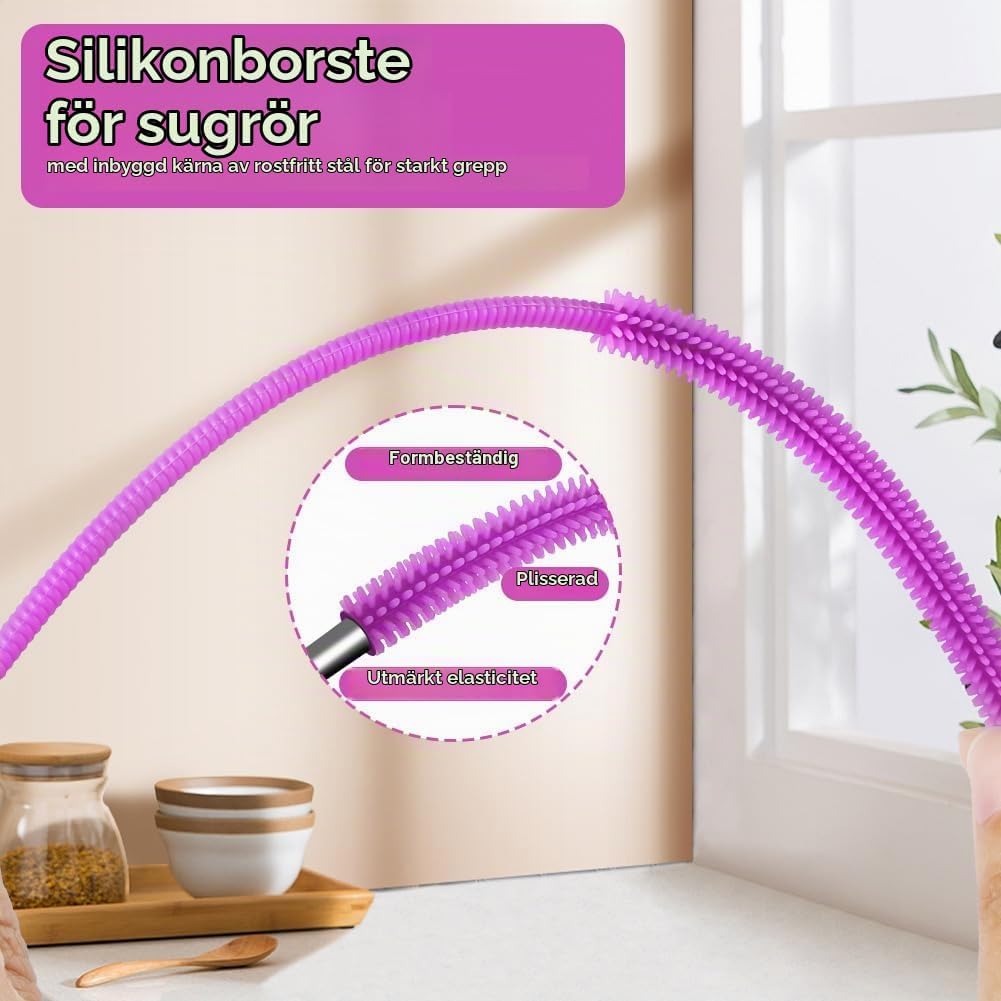 Detalle de AYESY rengöringsborstar för sugrör i silikon, 250 mm, 6 och 9 mm