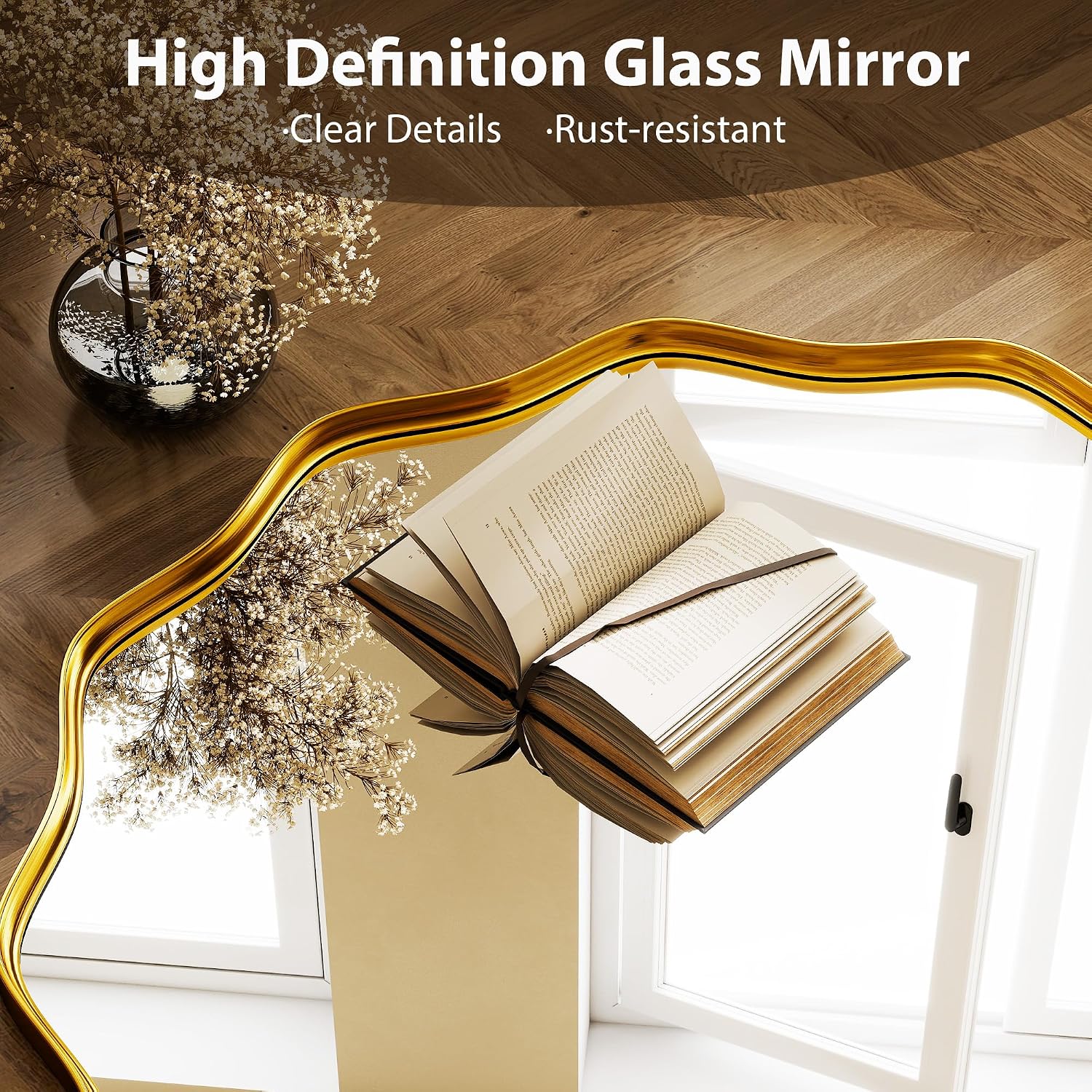 Detalle de HARRITPURE 24" Gold Scalloped Round Wall Mirror with Aluminium Frame