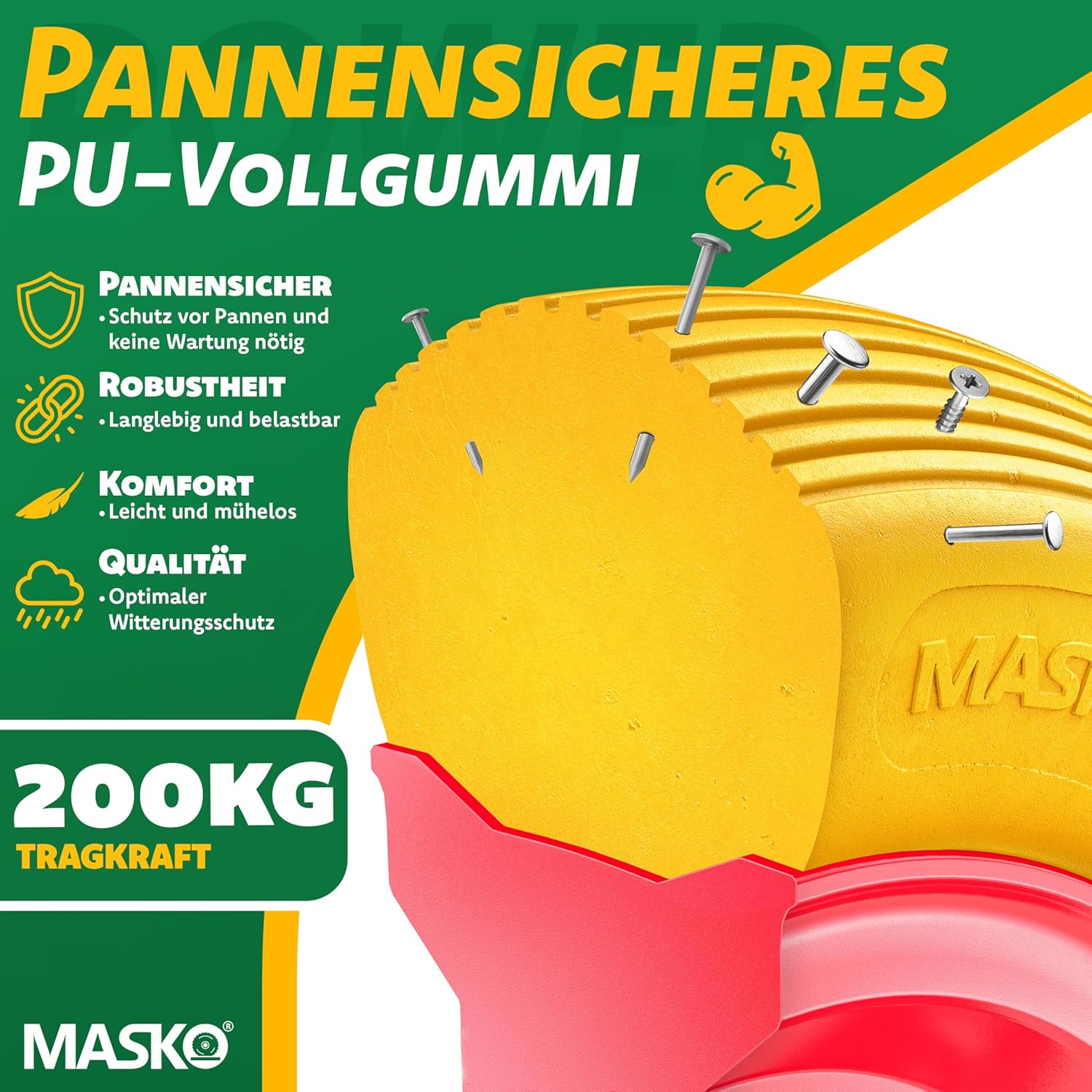 Thumbnail 1 de MASKO PU-Schubkarrenrad Vollgummi 200 kg | Ø 390 mm, 4.80/4.00-8, Stahlfelge