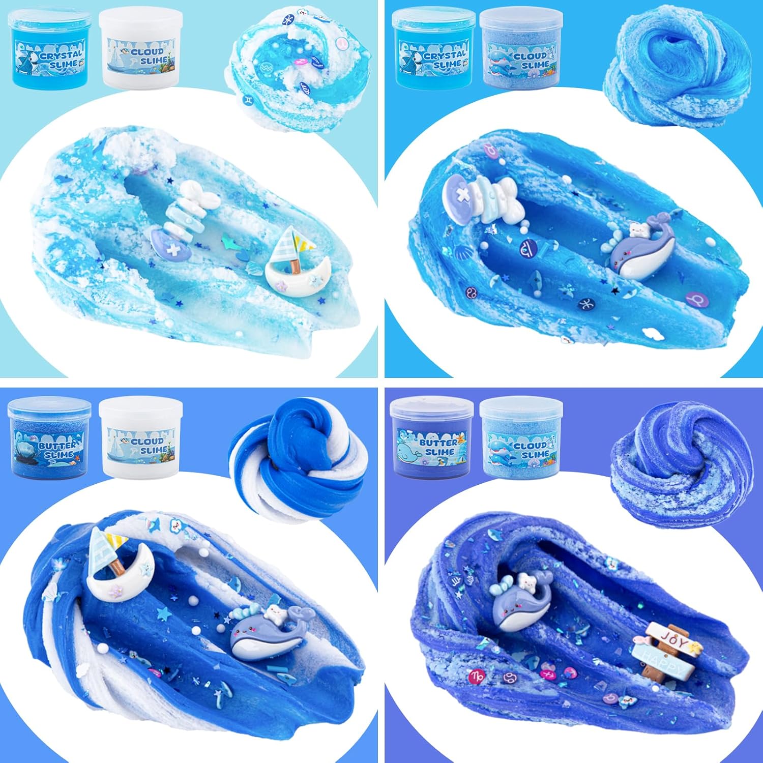 Thumbnail 6 de LAWOHO 6 Packs Blue Slime Kit (Cloud, Clear & Butter) – Ocean-themed slime party favour set