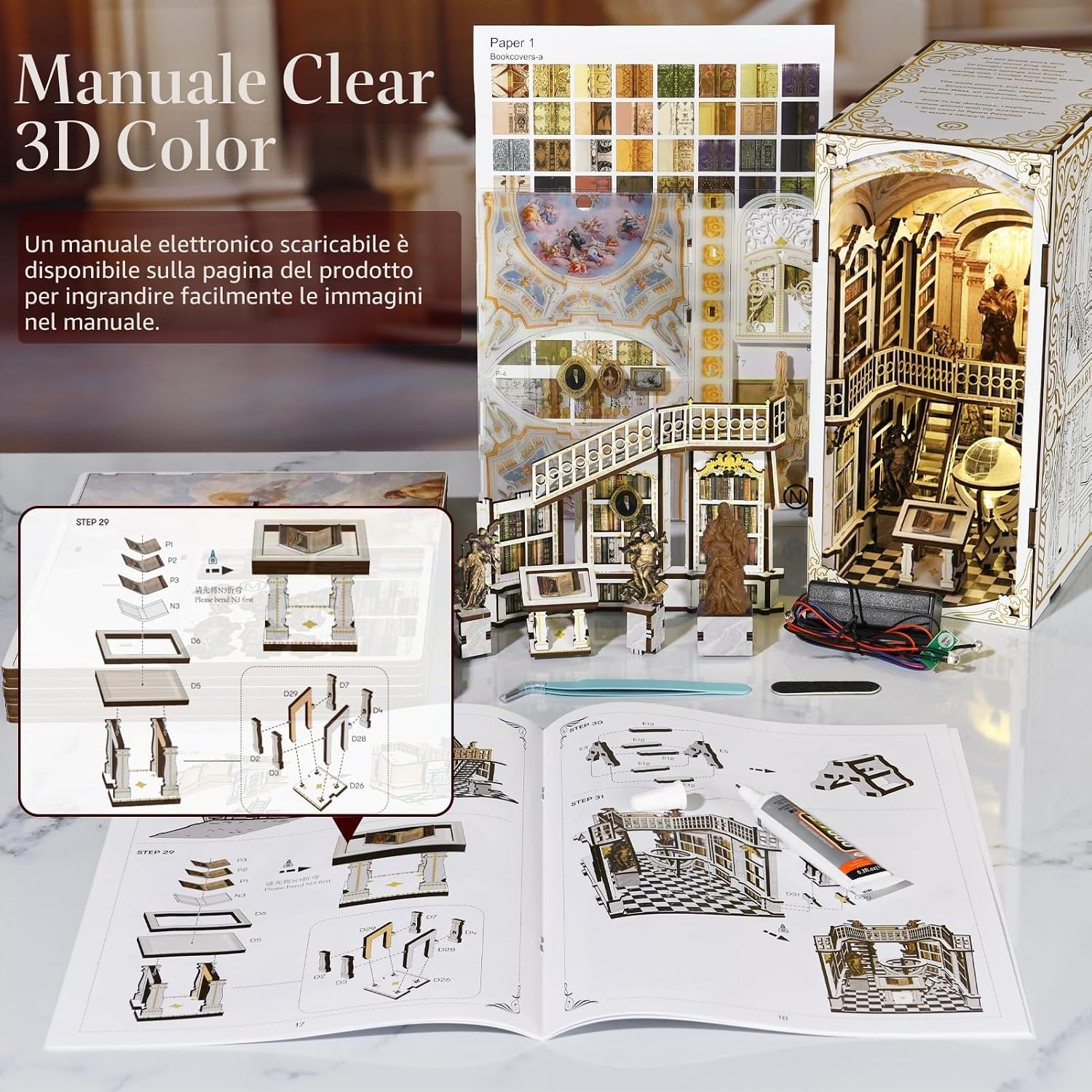Detalle de MiniCity Book Nook Kit: Kit fai da te in legno 3D per libreria in miniatura – Library of Gods