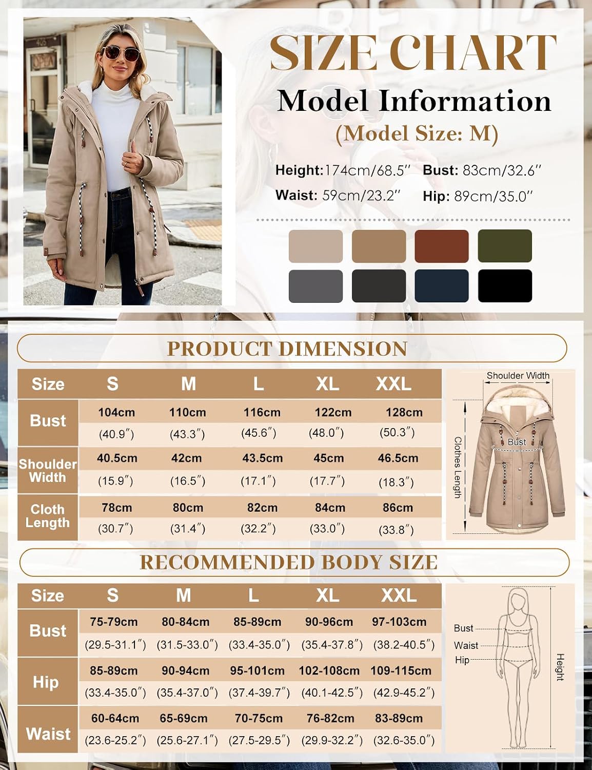 Detalle 2 de Xnova Women's Winter Fleece-Lined Parka Coat with Hood – Warm Cotton, Windproof Mid-Length Overcoat