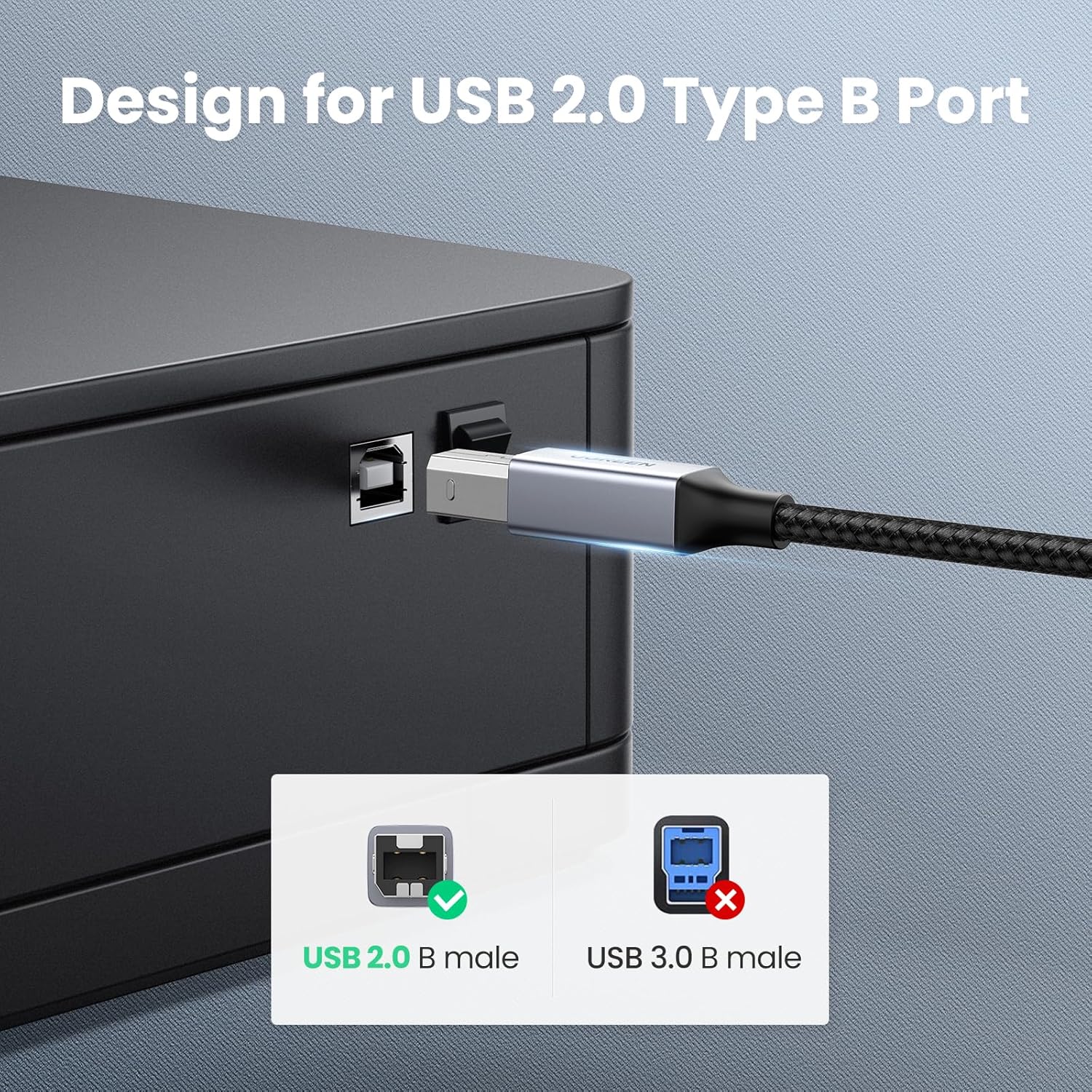 Thumbnail 5 de UGREEN USB B to USB C 6 ft Printer Cable – Nylon, USB B to C for MacBook Pro/Air and MIDI Devices