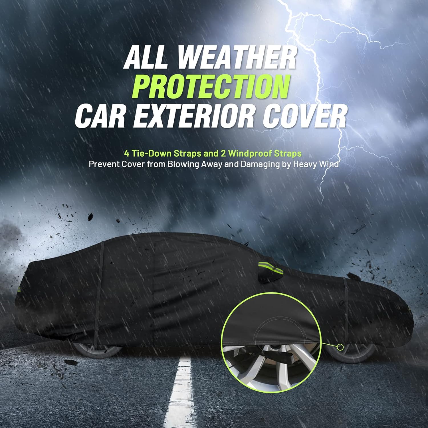 Thumbnail 3 de Favoto sedan car cover waterproof breathable with right-side zipper, universal fit 177–194 inches (black)