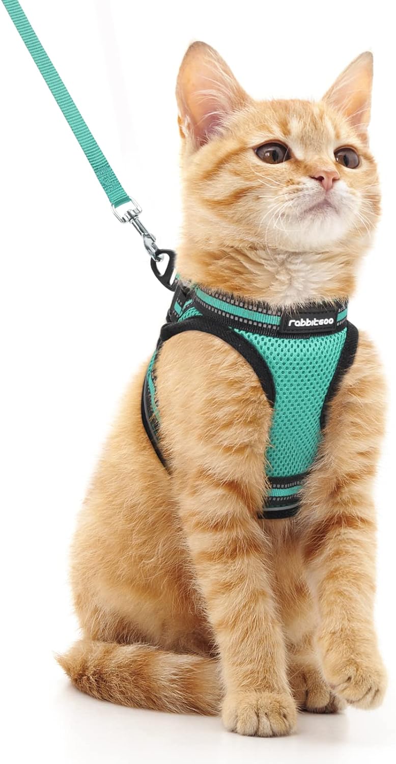 Detalle de rabbitgoo Cat Harness and Leash Set (Escape Proof, Reflective Strip) – Adjustable Soft Vest Harness, Green, Size M