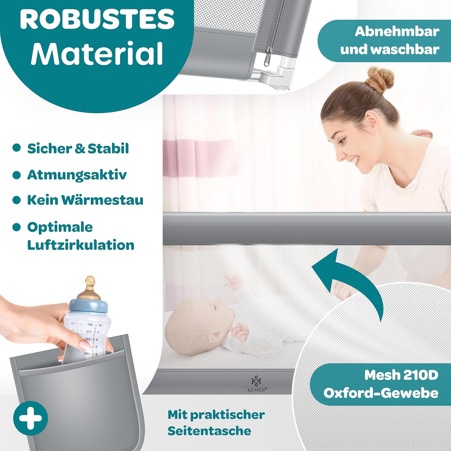 Thumbnail 1 de KESSER Bettschutzgitter 150 cm – klapp- & höhenverstellbar, Rausfallschutz und Laufstall-Funktion