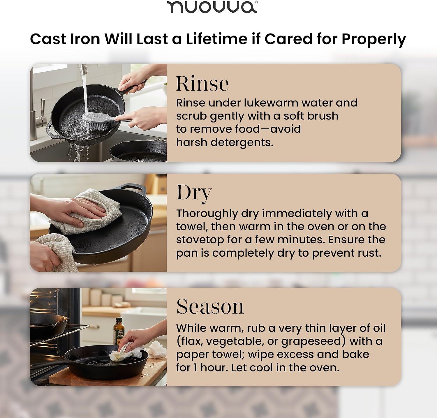 Thumbnail 6 de nuovva 3‑Piece Cast Iron Skillet Set 25cm