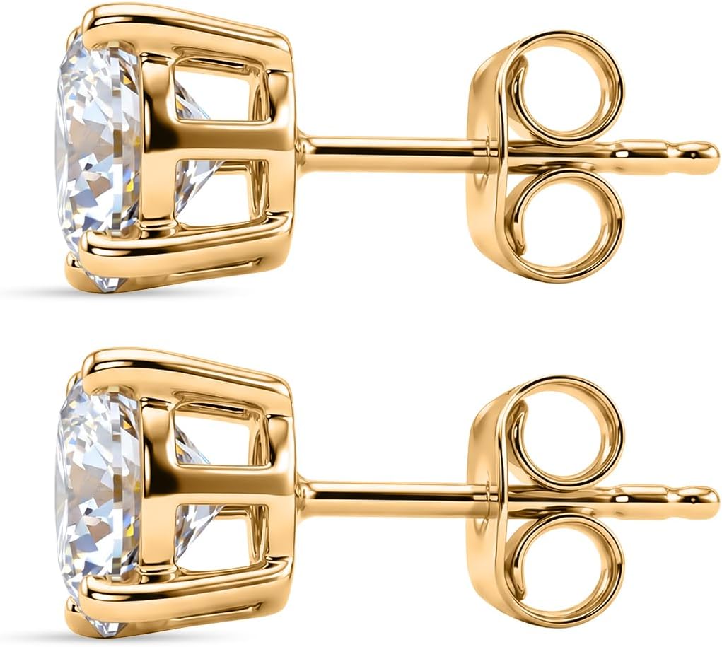 Detalle de TJC Moissanite Solitaire Stud Earrings – 7mm Lab-Created Diamond, 925 Sterling Silver with Gold Plating