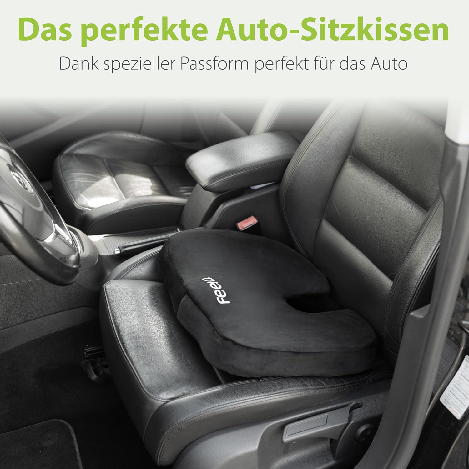Detalle de feela.® Orthopädisches Autositzkissen (44 × 36 × 7,5 cm) mit Memory-Schaum und 3 Härtegraden – Keilkissen für Fahrer & Mitfahrer