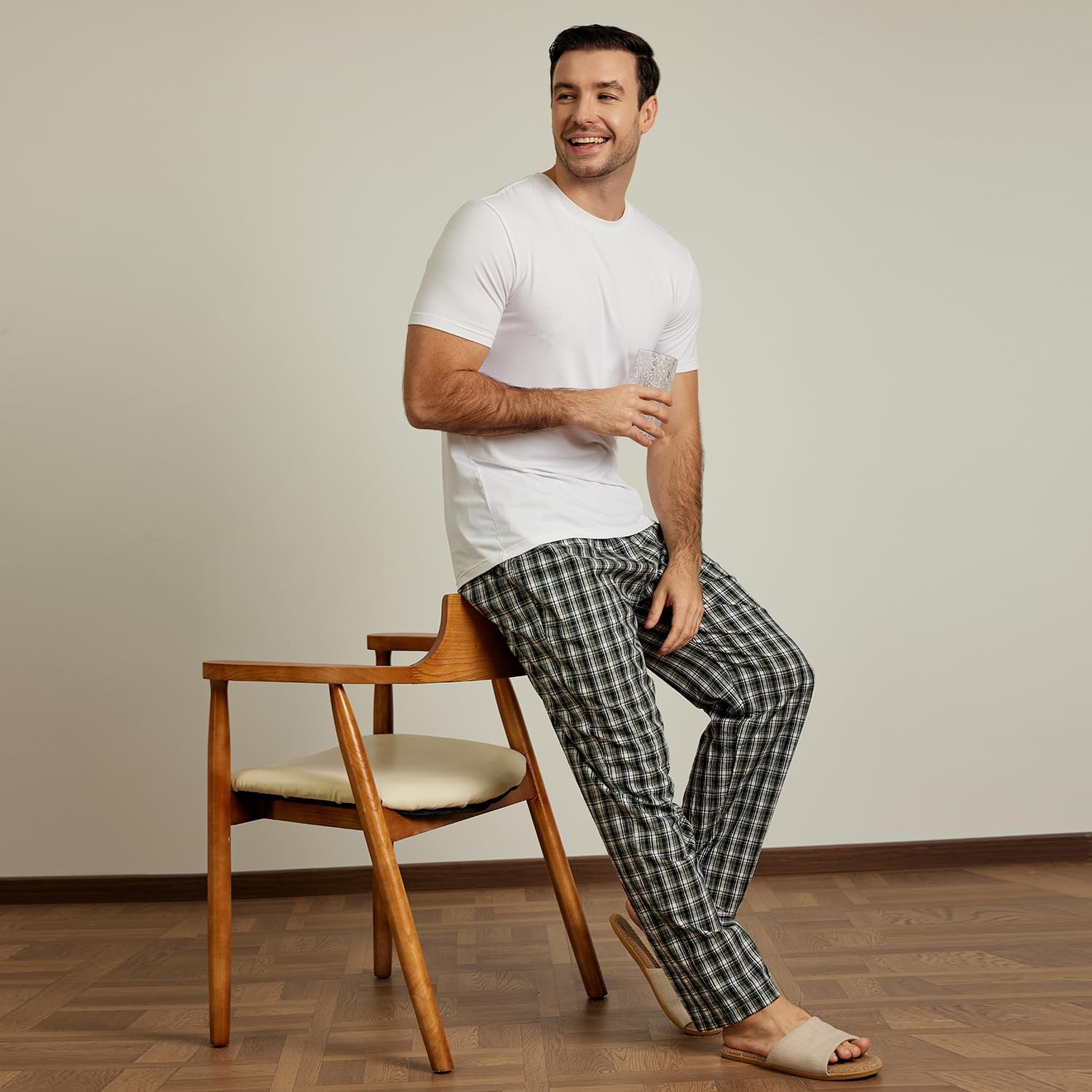 Detalle de MoFiz ZHMF3T604 Men's Cotton Plaid Pajama Pants, Lightweight 3-Pack